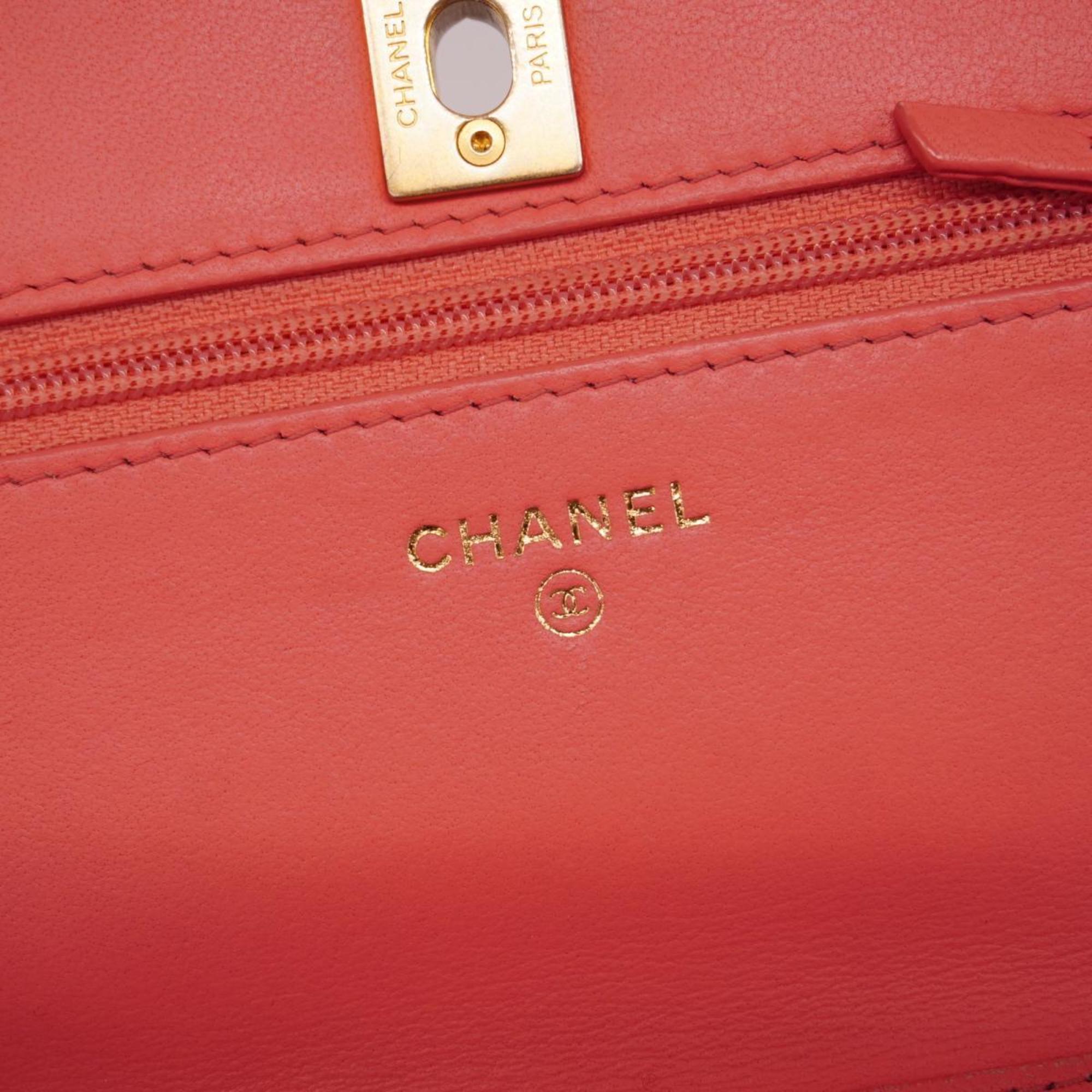 シャネル(Chanel) シャネル ショルダーウォレット マトラッセ チェーンショルダー ラムスキン ピンク   レディース