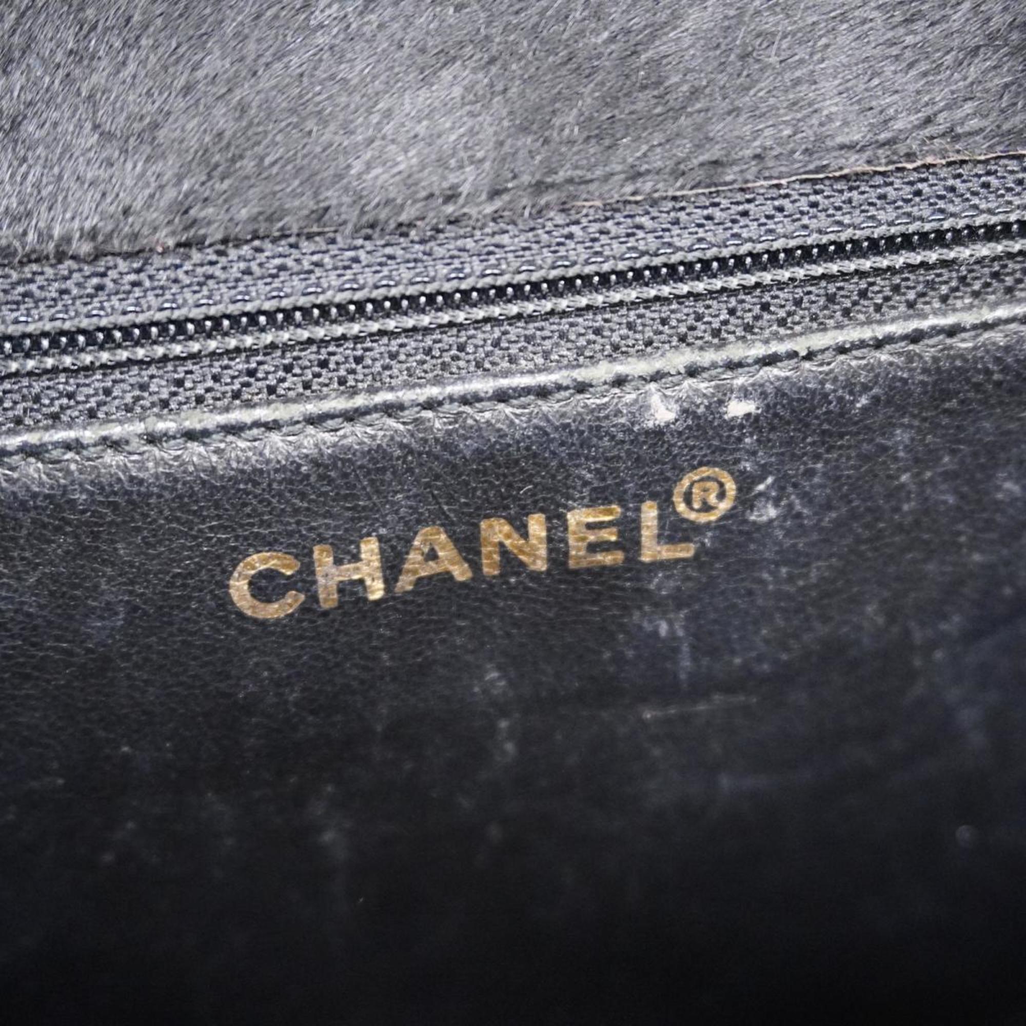シャネル(Chanel) シャネル ショルダーバッグ チョコバー Wチェーン ハラコ ブラック   レディース