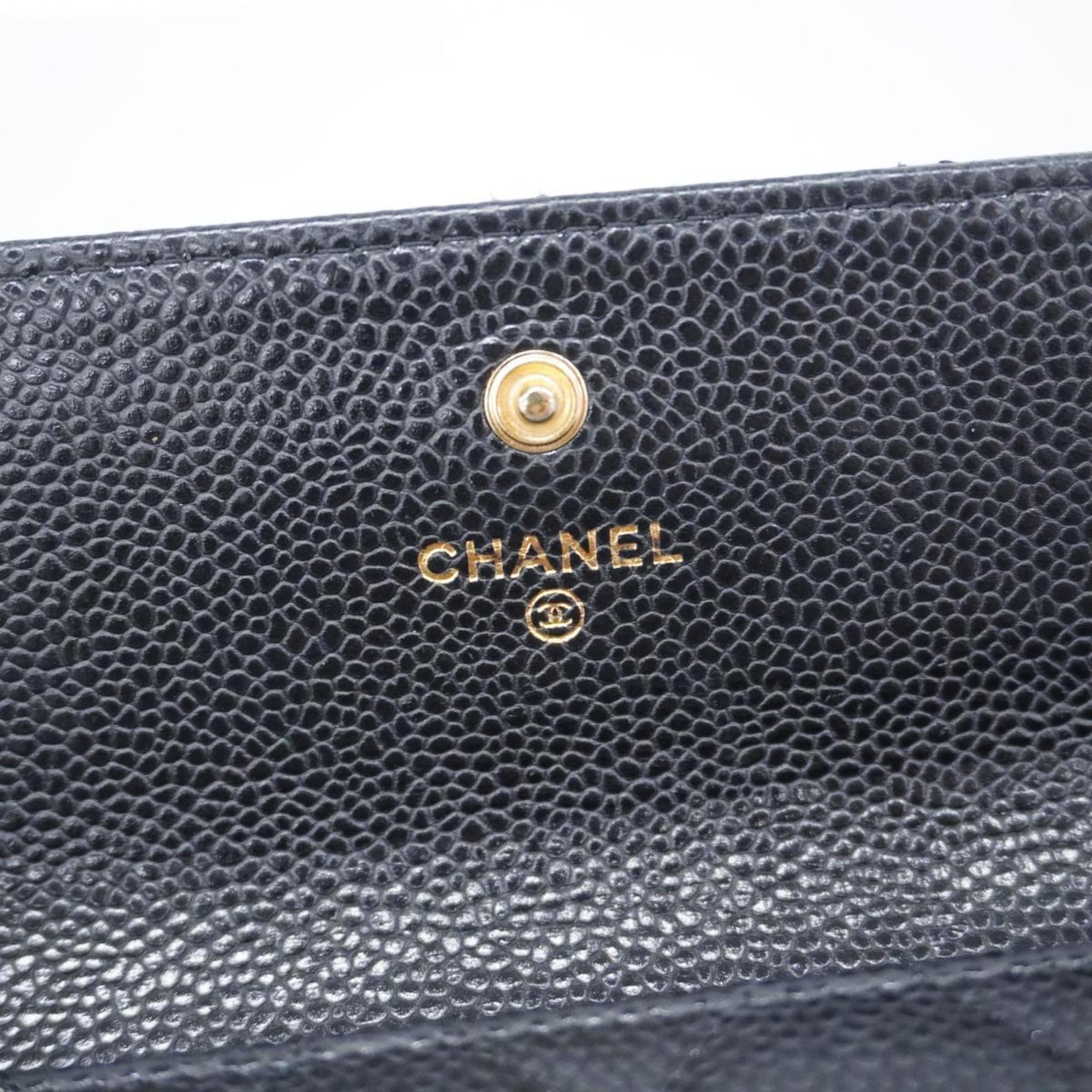 シャネル(Chanel) シャネル 長財布 マトラッセ キャビアスキン ブラック   レディース
