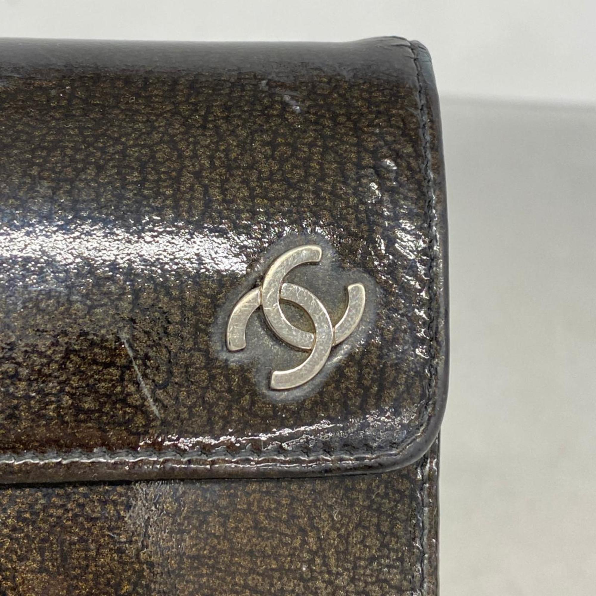 シャネル(Chanel) シャネル 三つ折り長財布 パテントレザー ブラック   レディース
