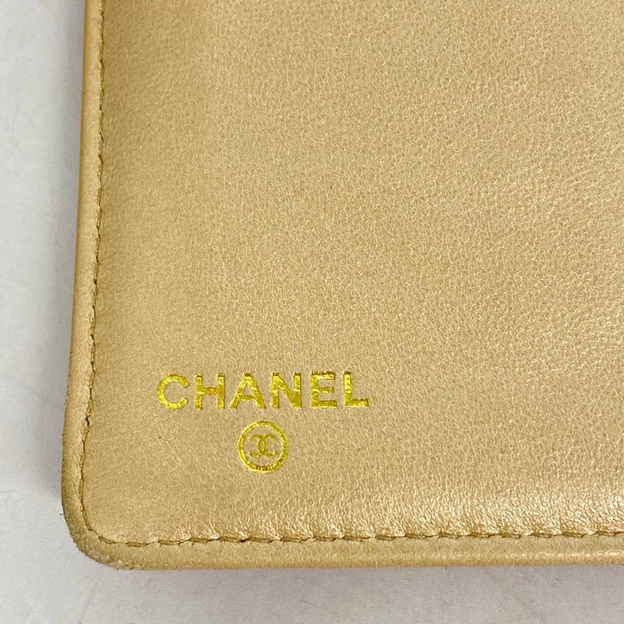 シャネル(Chanel) シャネル 長財布 カメリア レザー ピンク シャンパン  レディース