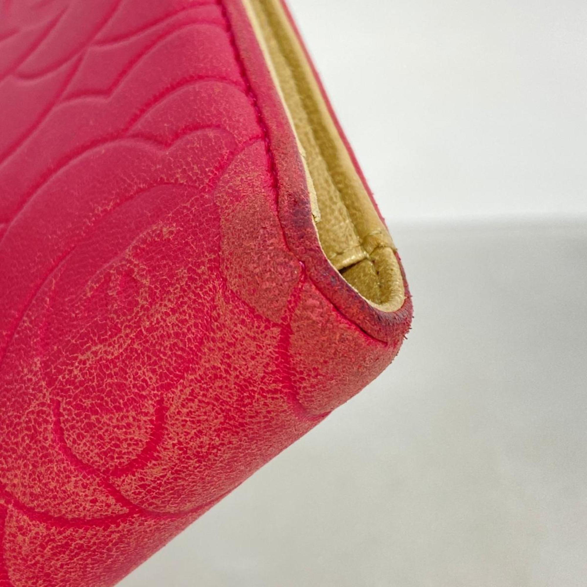 シャネル(Chanel) シャネル 長財布 カメリア レザー ピンク シャンパン  レディース