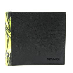 プラダ(Prada) バナナ柄 メンズ,レディース レザー 財布（二つ折り） ブラック,イエロー