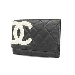シャネル(Chanel) シャネル 財布 カンボン ラムスキン ブラック ホワイト ピンク   レディース