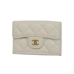 シャネル(Chanel) シャネル 三つ折り財布 マトラッセ キャビアスキン ホワイト シャンパン  レディース