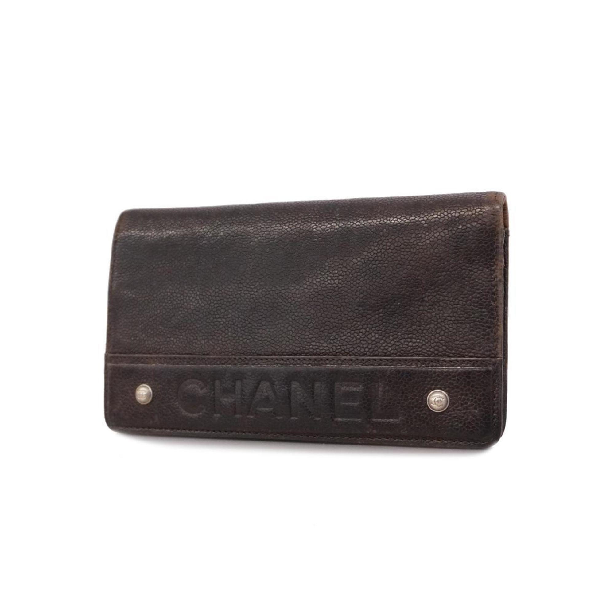 シャネル(Chanel) シャネル 長財布 キャビアスキン ブラウン メンズ 