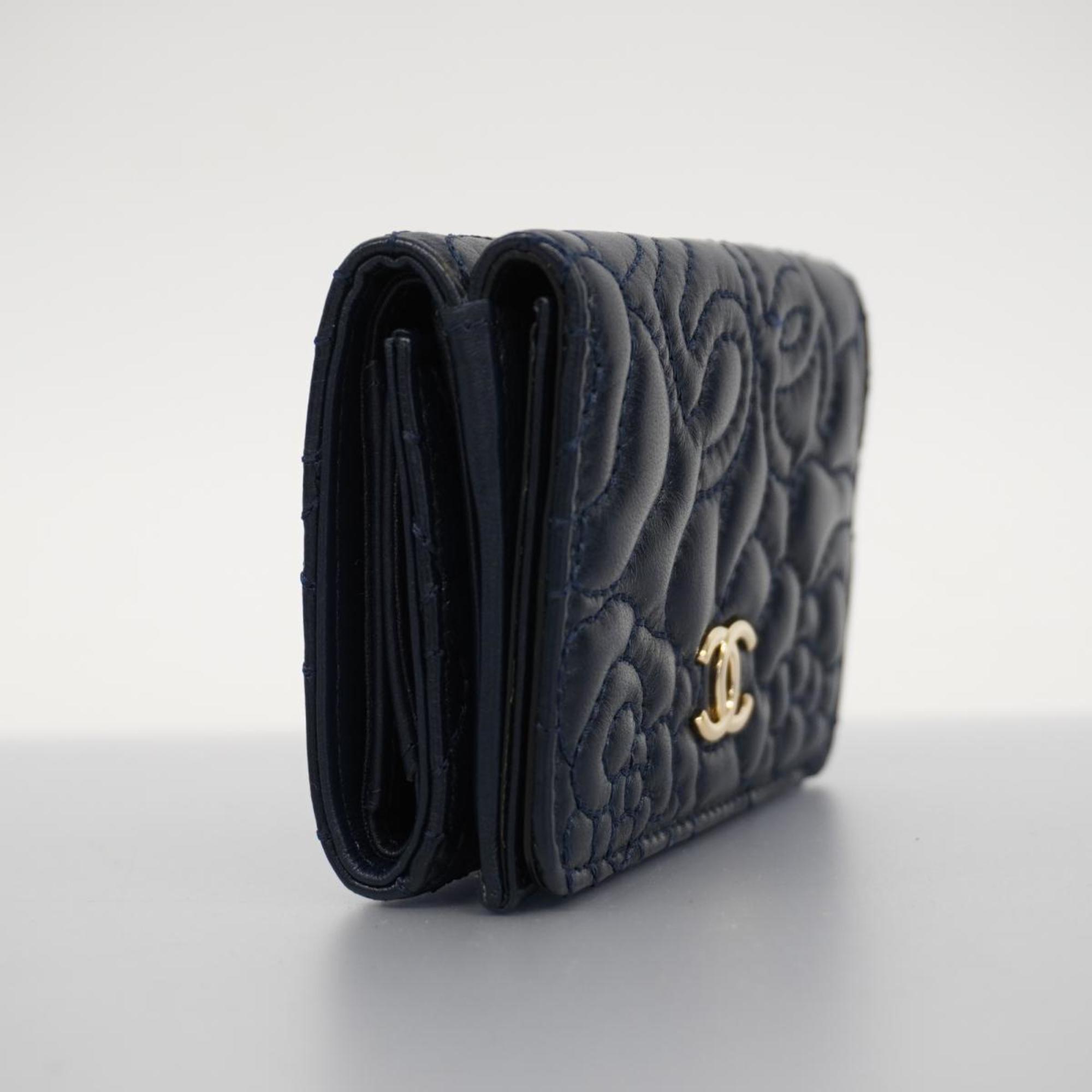 シャネル(Chanel) シャネル 三つ折り財布 カメリア ラムスキン ネイビー レディース | eLADY Globazone