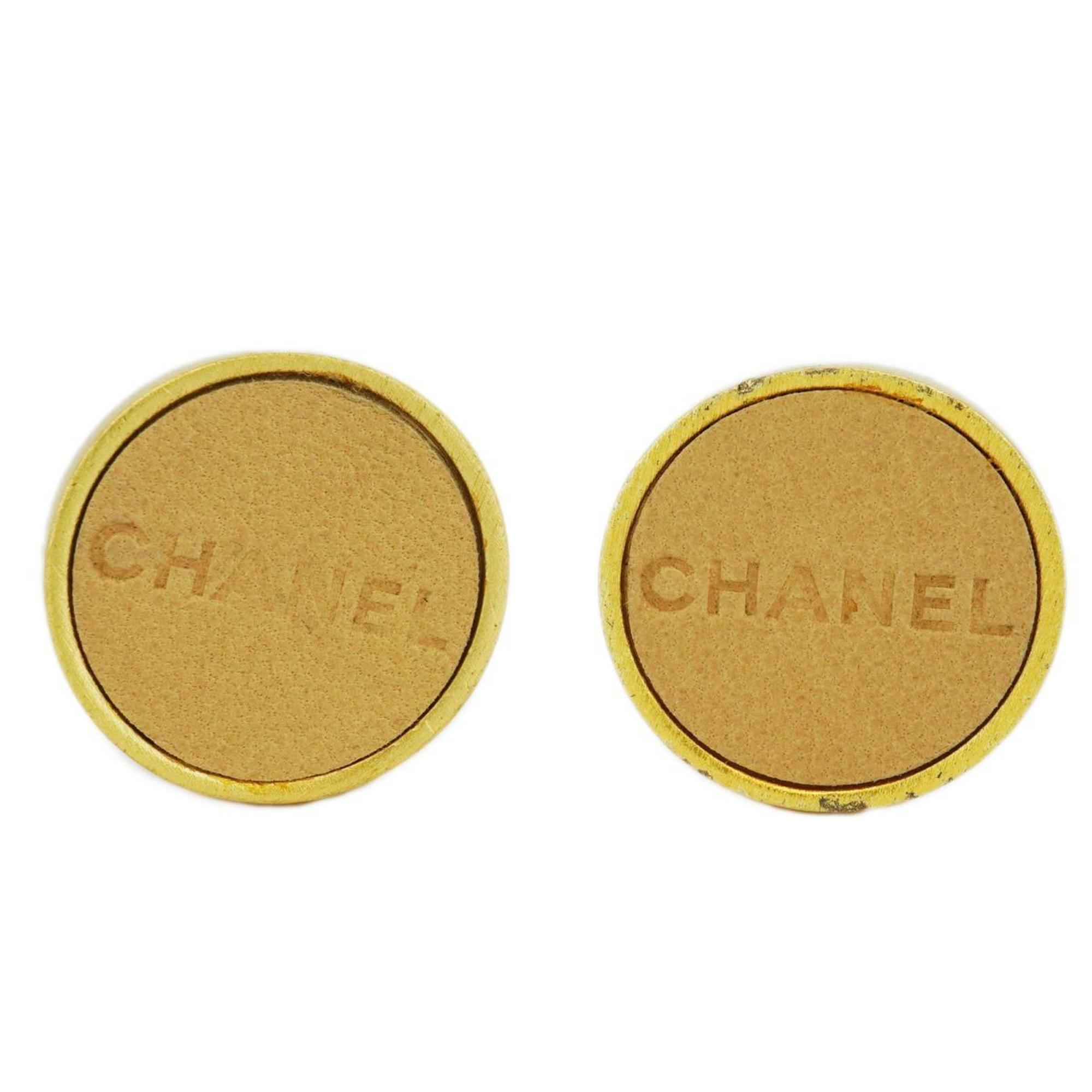 シャネル(Chanel) シャネル イヤリング シャネル  サークル GPメッキ レザー ゴールド ベージュ 00A  レディース