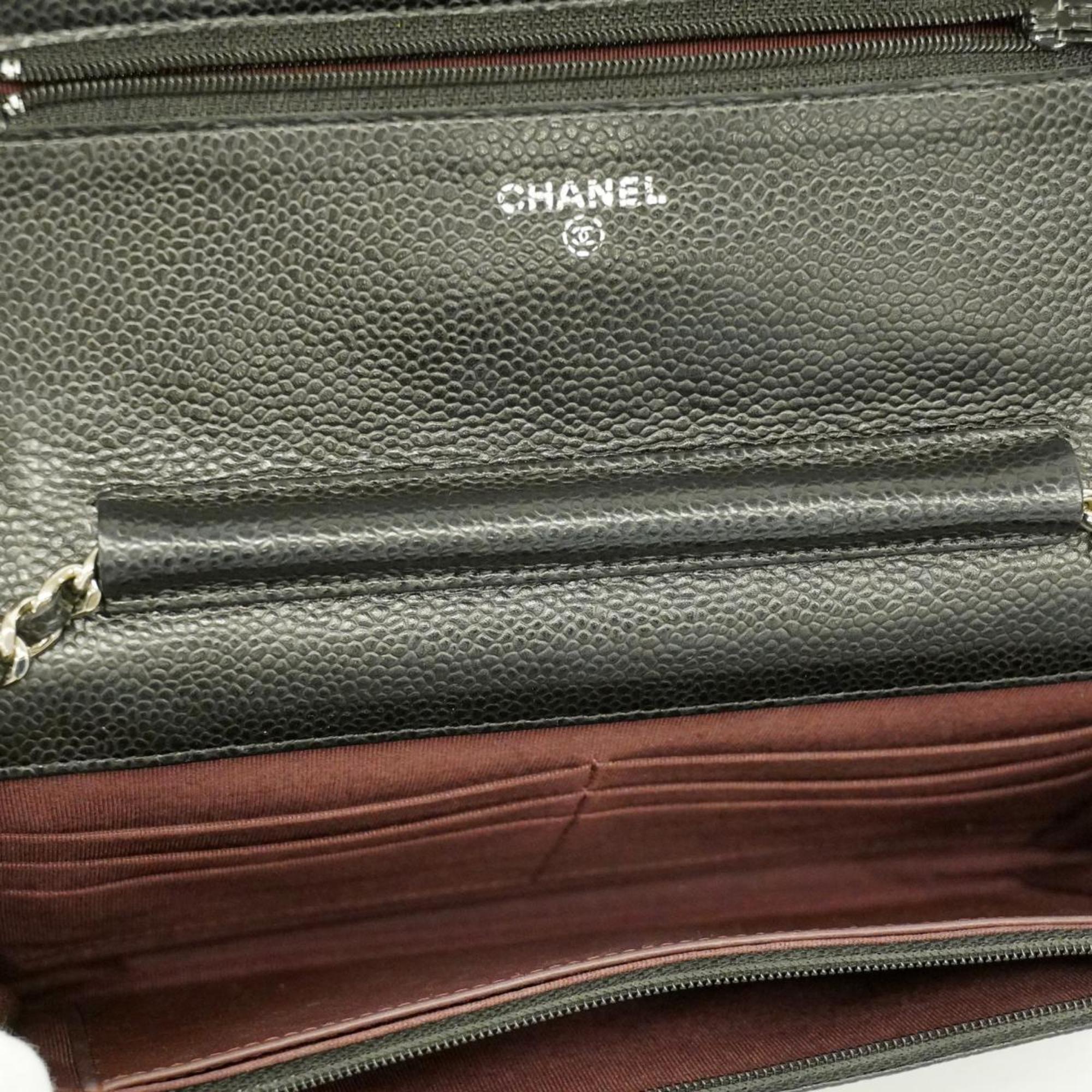 シャネル(Chanel) シャネル ショルダーウォレット マトラッセ チェーンショルダー キャビアスキン ブラック   レディース