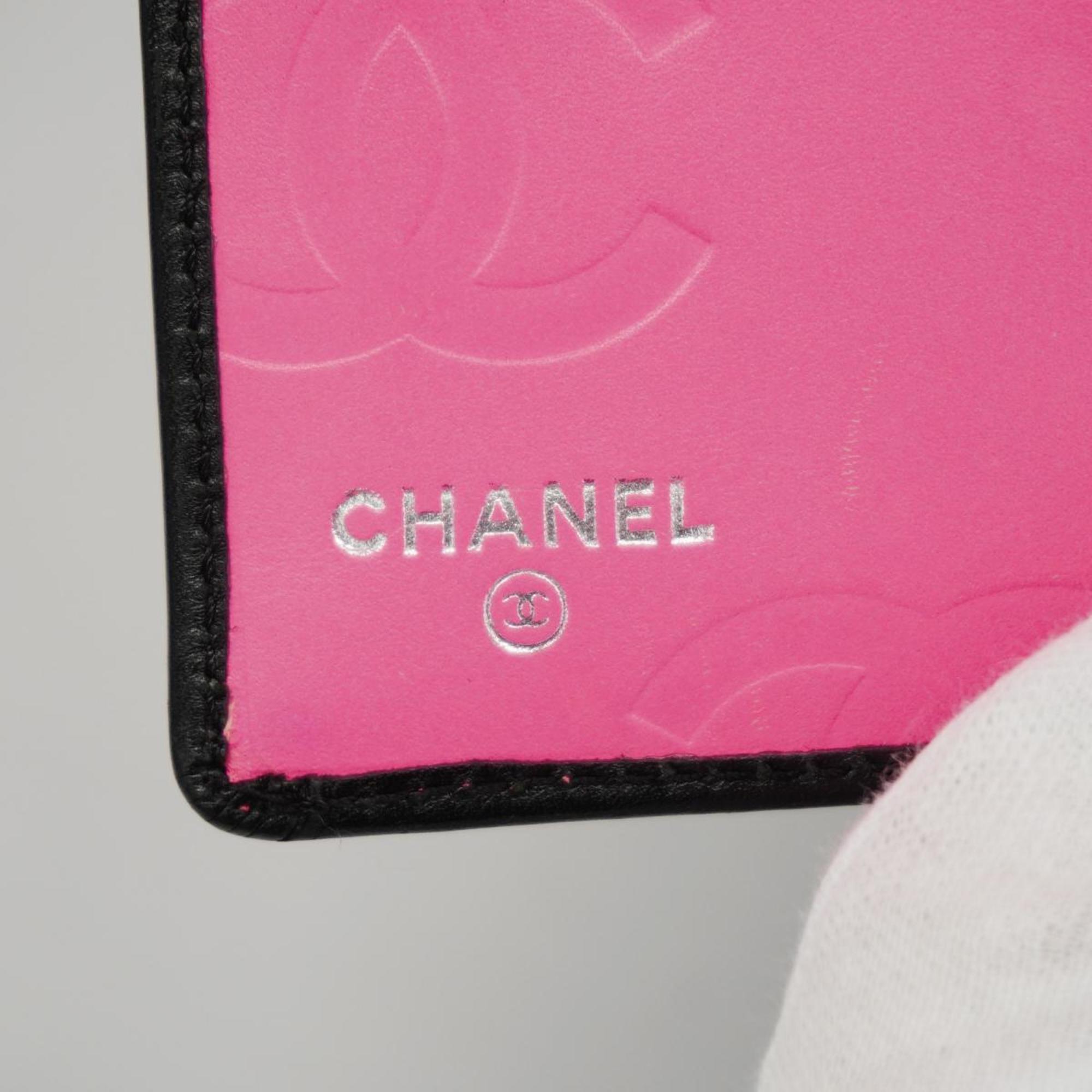シャネル(Chanel) シャネル 長財布 カンボン ラムスキン ブラック ピンク   レディース