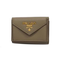 プラダ(Prada) プラダ 三つ折り財布 レザー グレー ピンク   レディース