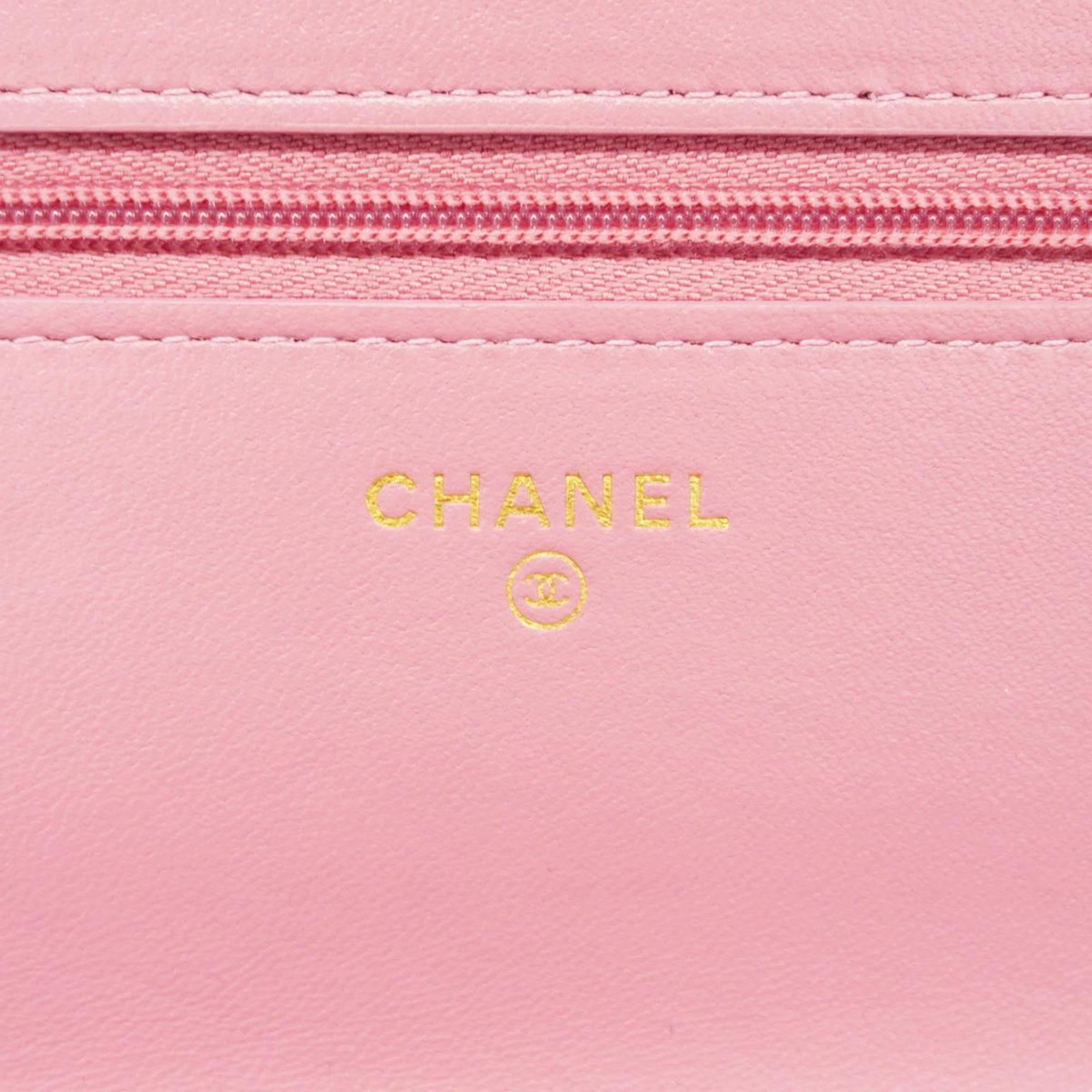 シャネル(Chanel) シャネル ショルダーウォレット マトラッセ チェーンショルダー ツイード ピンク   レディース