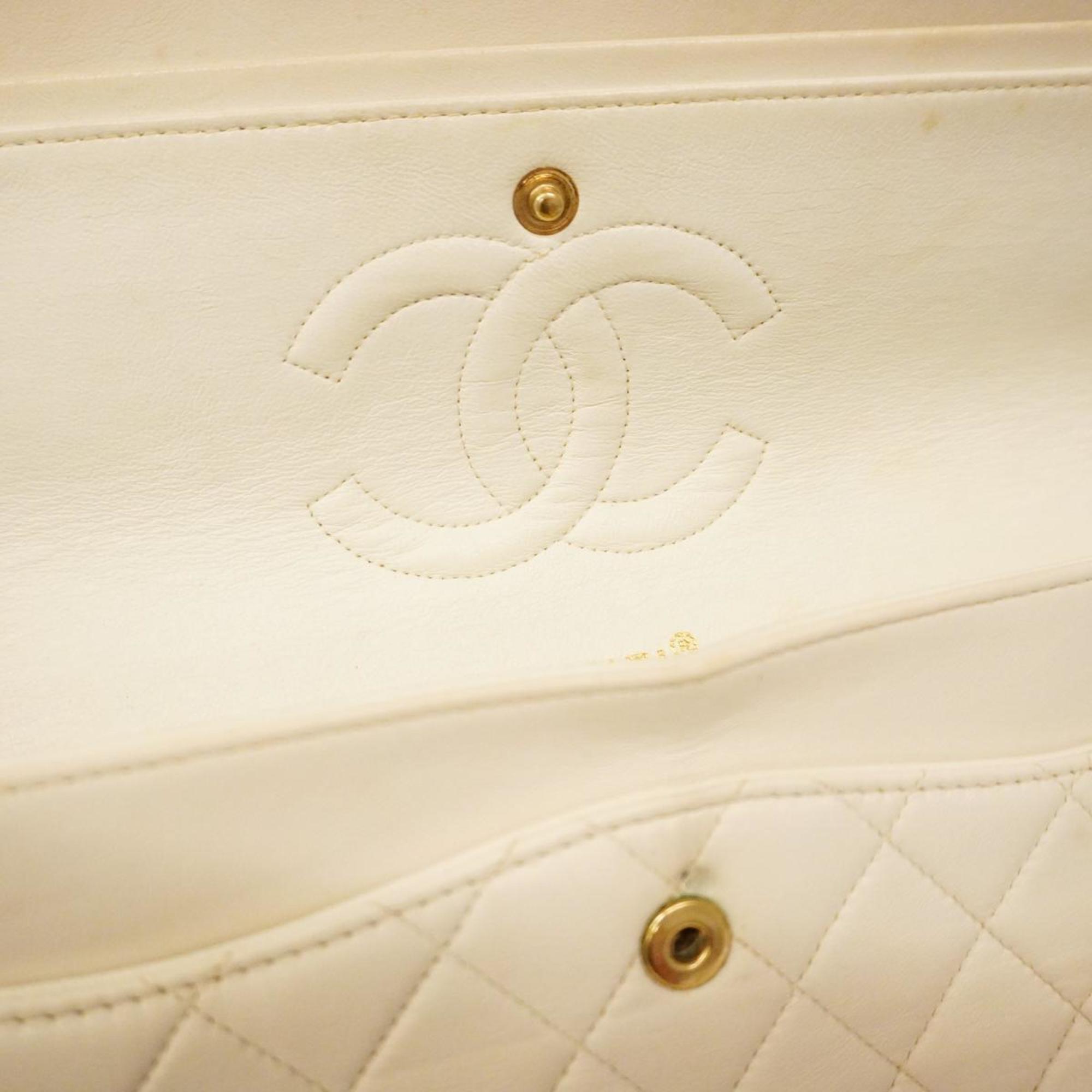 シャネル(Chanel) シャネル ショルダーバッグ Wフラップ Wチェーン ラムスキン ホワイト   レディース