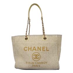 シャネル(Chanel) シャネル ショルダーバッグ ドーヴィル チェーンショルダー ツイード ホワイト ゴールド シャンパン  レディース
