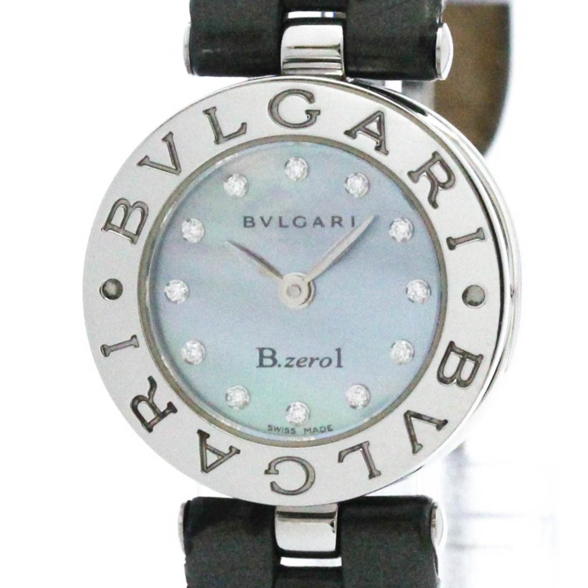 ブルガリ (BVLGARI) B-Zero1 ダイヤモンド ブルーシェル文字盤 ステンレススチール レザー クォーツ レディース 時計 BZ22S (外装仕上げ済み) 【中古】