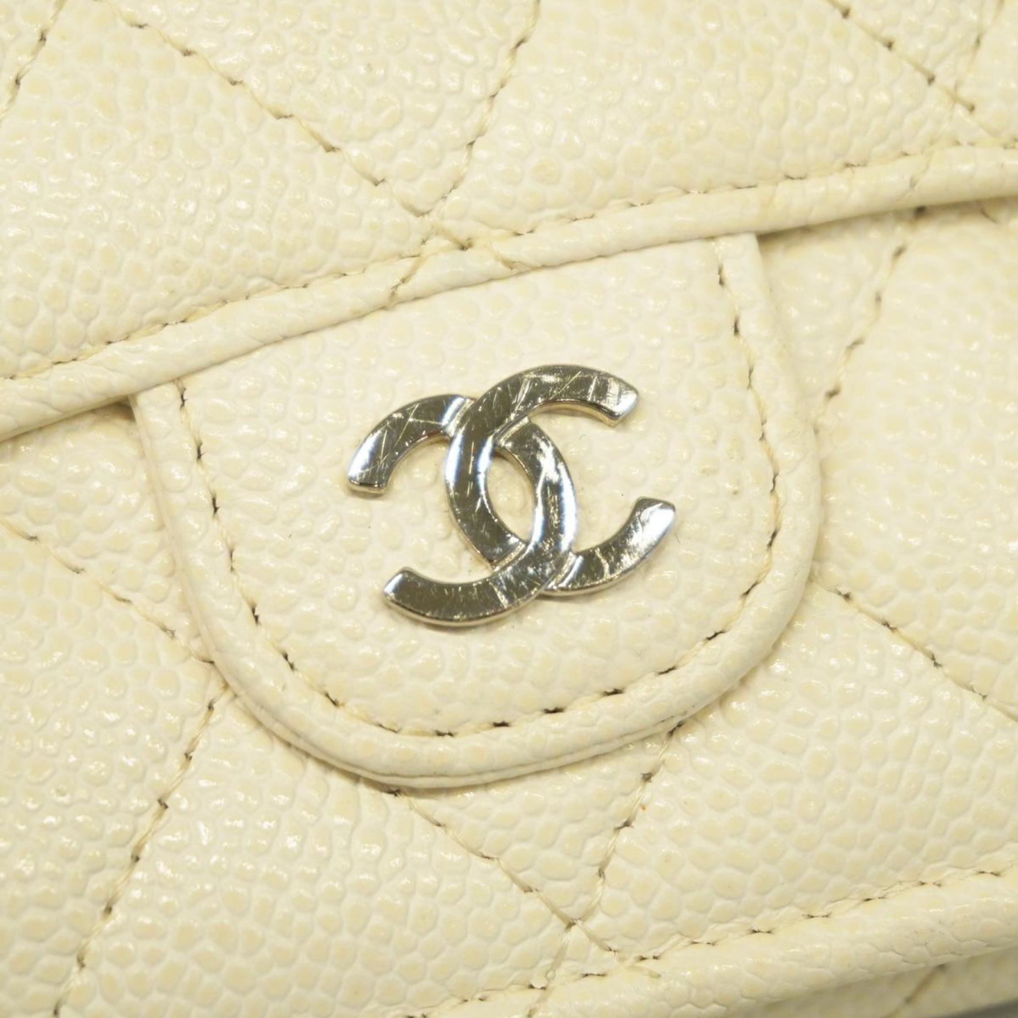 シャネル(Chanel) シャネル 三つ折り財布 マトラッセ キャビアスキン ホワイト   レディース