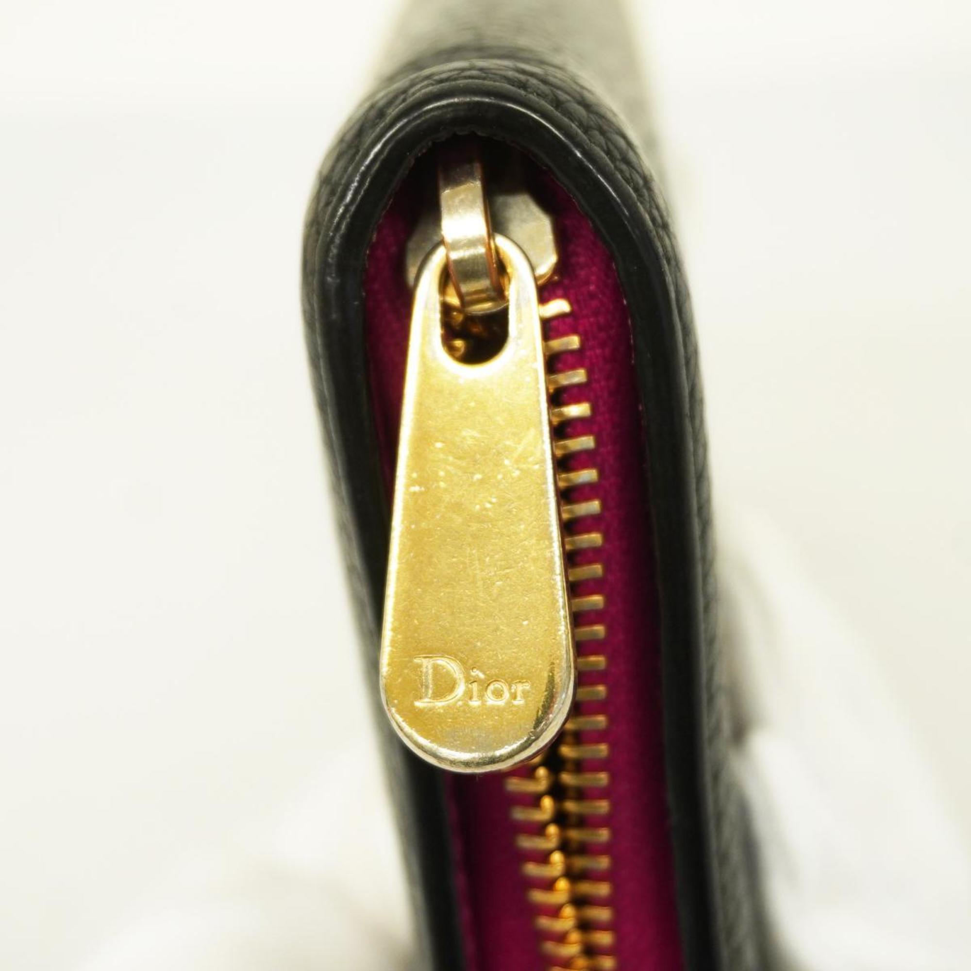 クリスチャン・ディオール(Christian Dior) クリスチャンディオール 長財布 レザー ブラック シャンパン  レディース