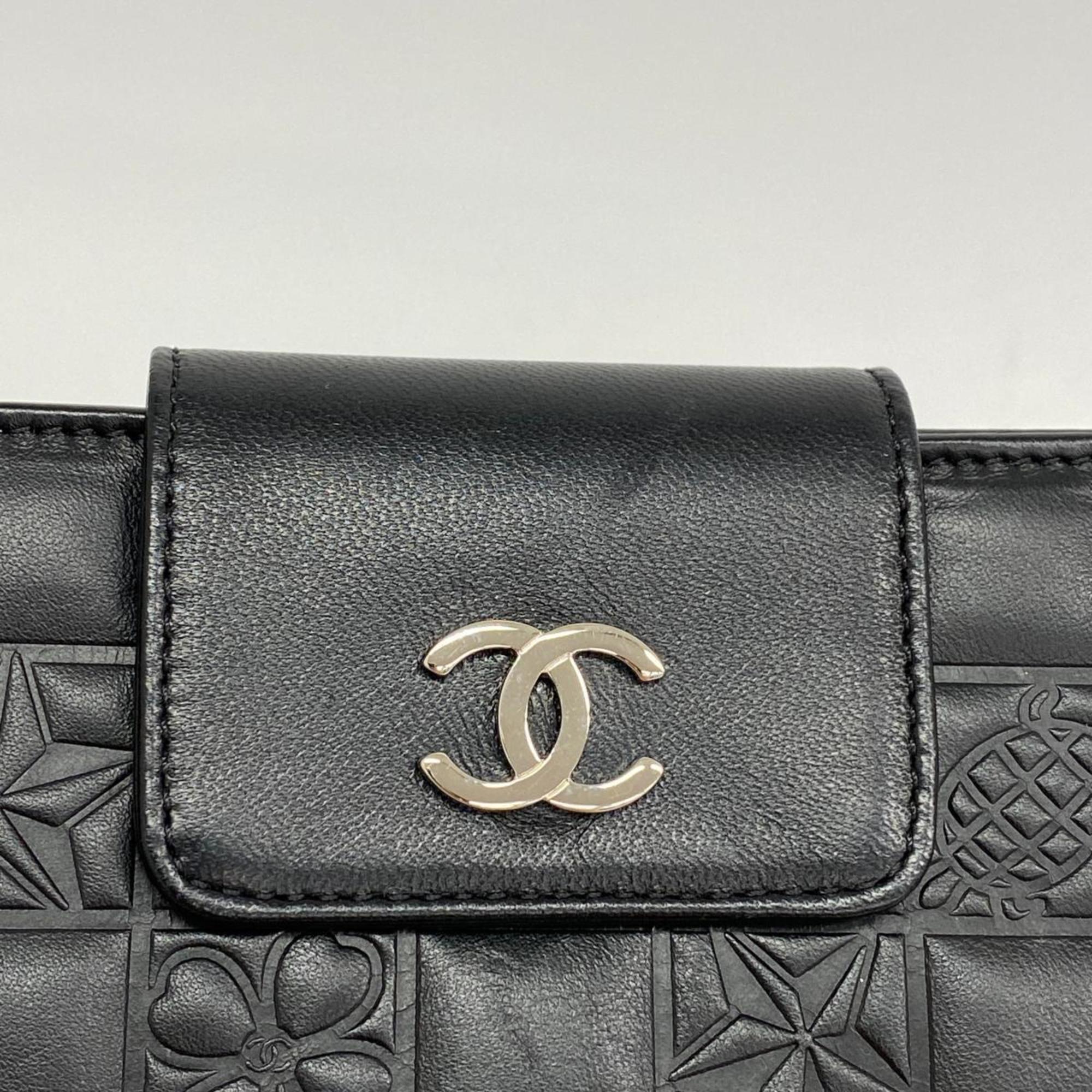 シャネル(Chanel) シャネル 長財布 アイコン ラムスキン ブラック   レディース