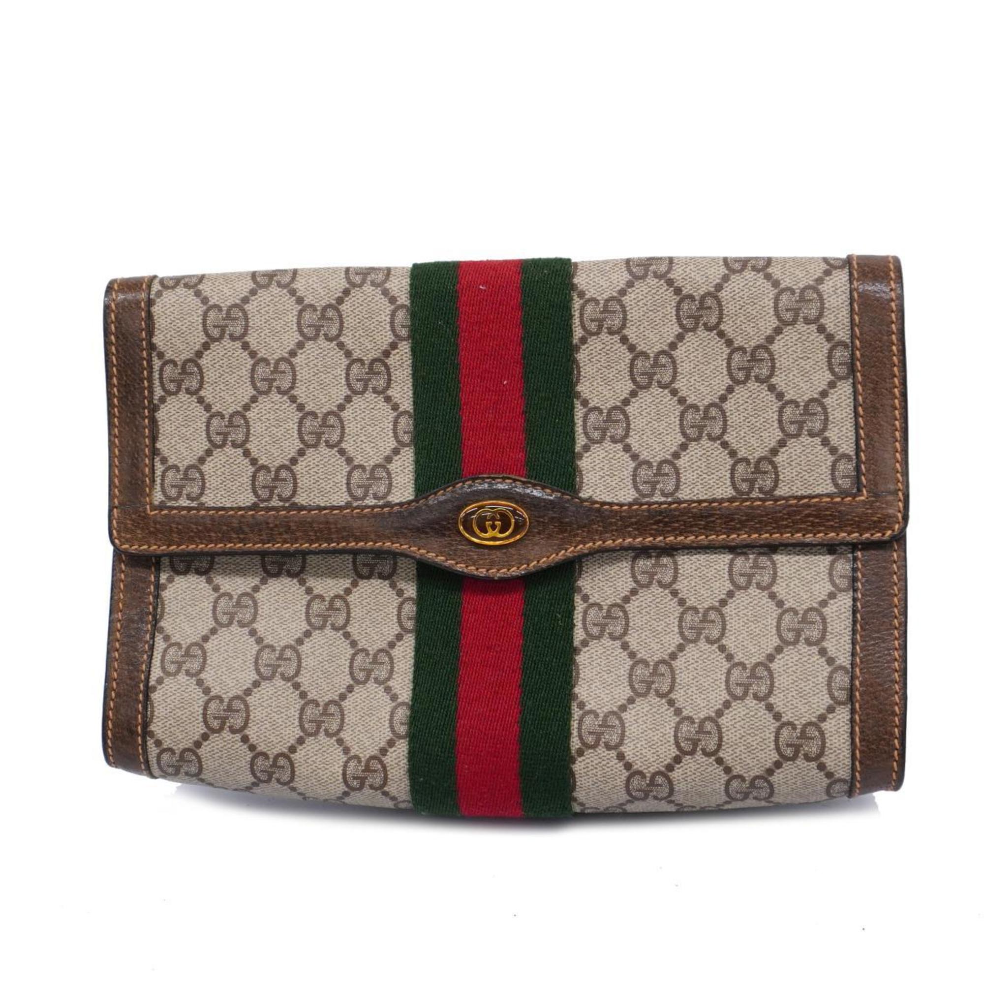 グッチ(Gucci) グッチ クラッチバッグ GGスプリーム シェリーライン 84 01 006  レザー ブラウン   レディース