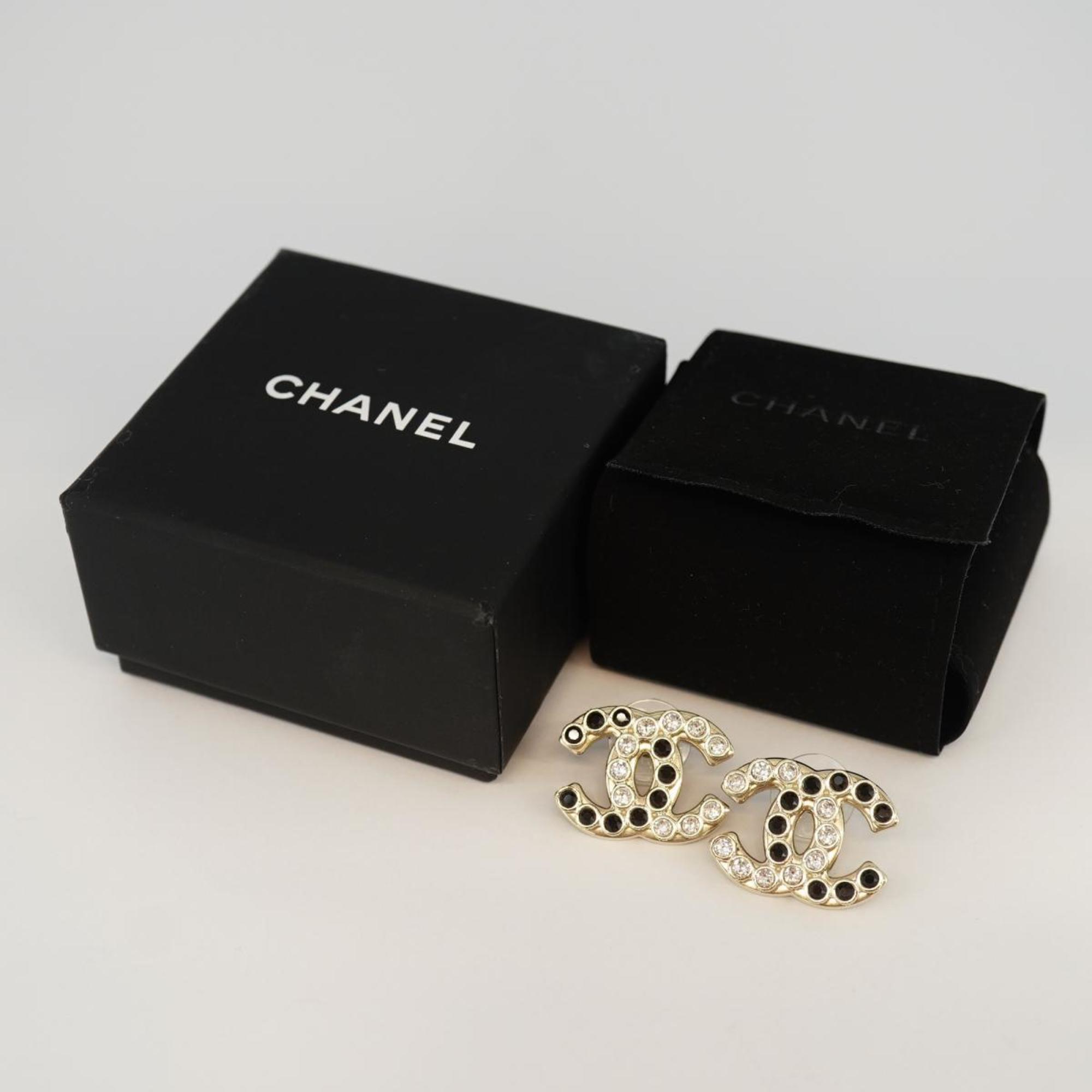 シャネル(Chanel) シャネル ピアス ココマーク ラインストーン GPメッキ シャンパンゴールド ブラック B23K  レディース