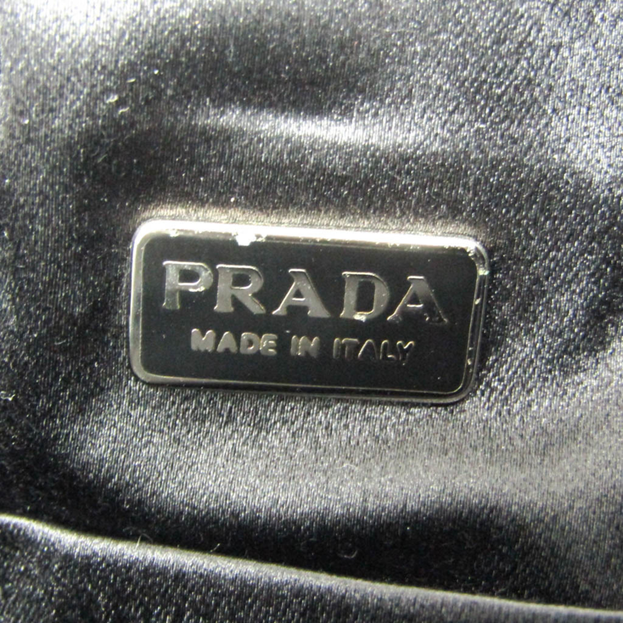 プラダ(Prada) B8663 レディース サテン,ベルベット ショルダーバッグ ブラック,グレーブラウン
