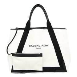 バレンシアガ(Balenciaga) ネイビーカバス M 339936 メンズ,レディース キャンバス,レザー ハンドバッグ,トートバッグ ブラック,オフホワイト