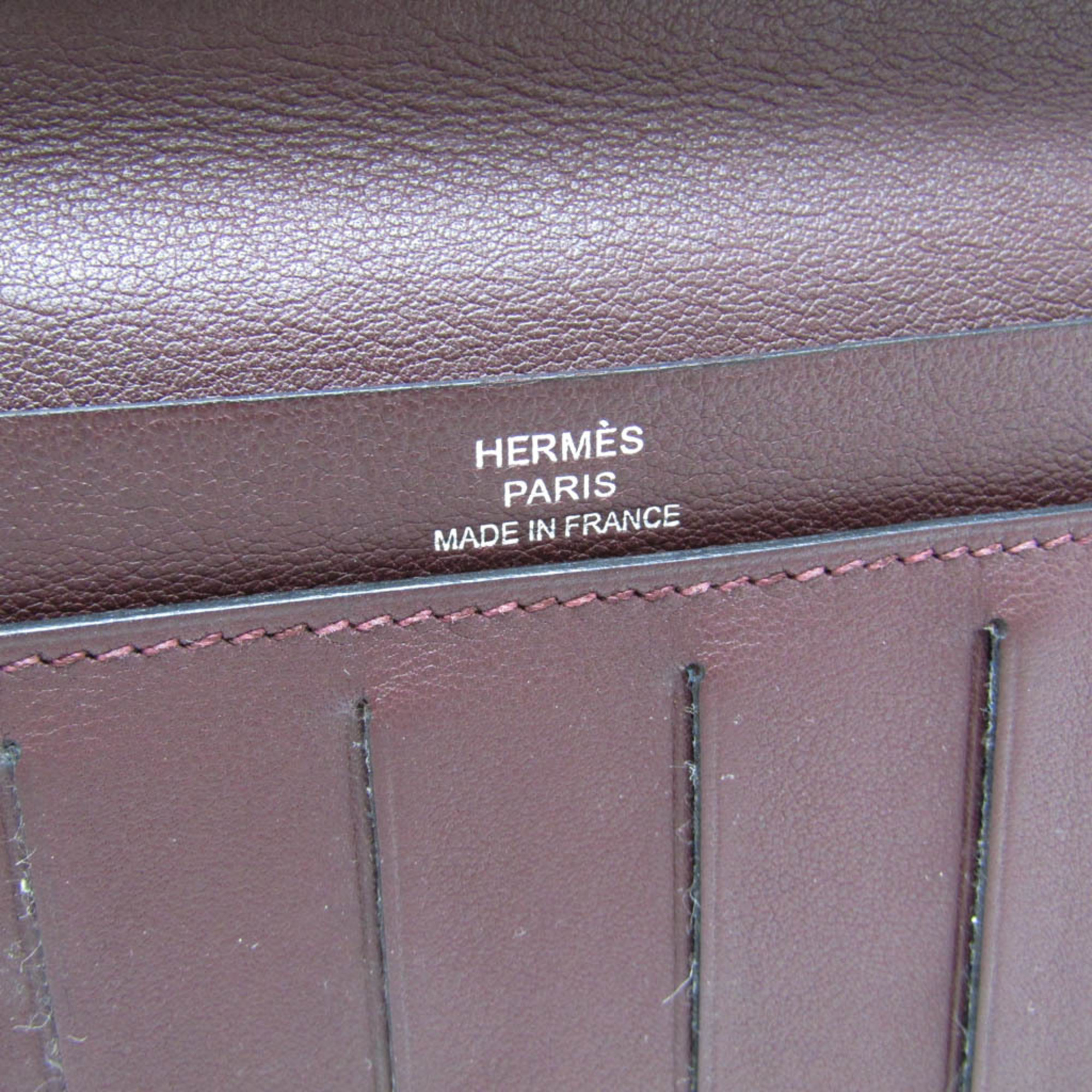 エルメス(Hermes) シチズンツイル ロング シルクイン メンズ レザー 札入れ（二つ折り） ボルドー