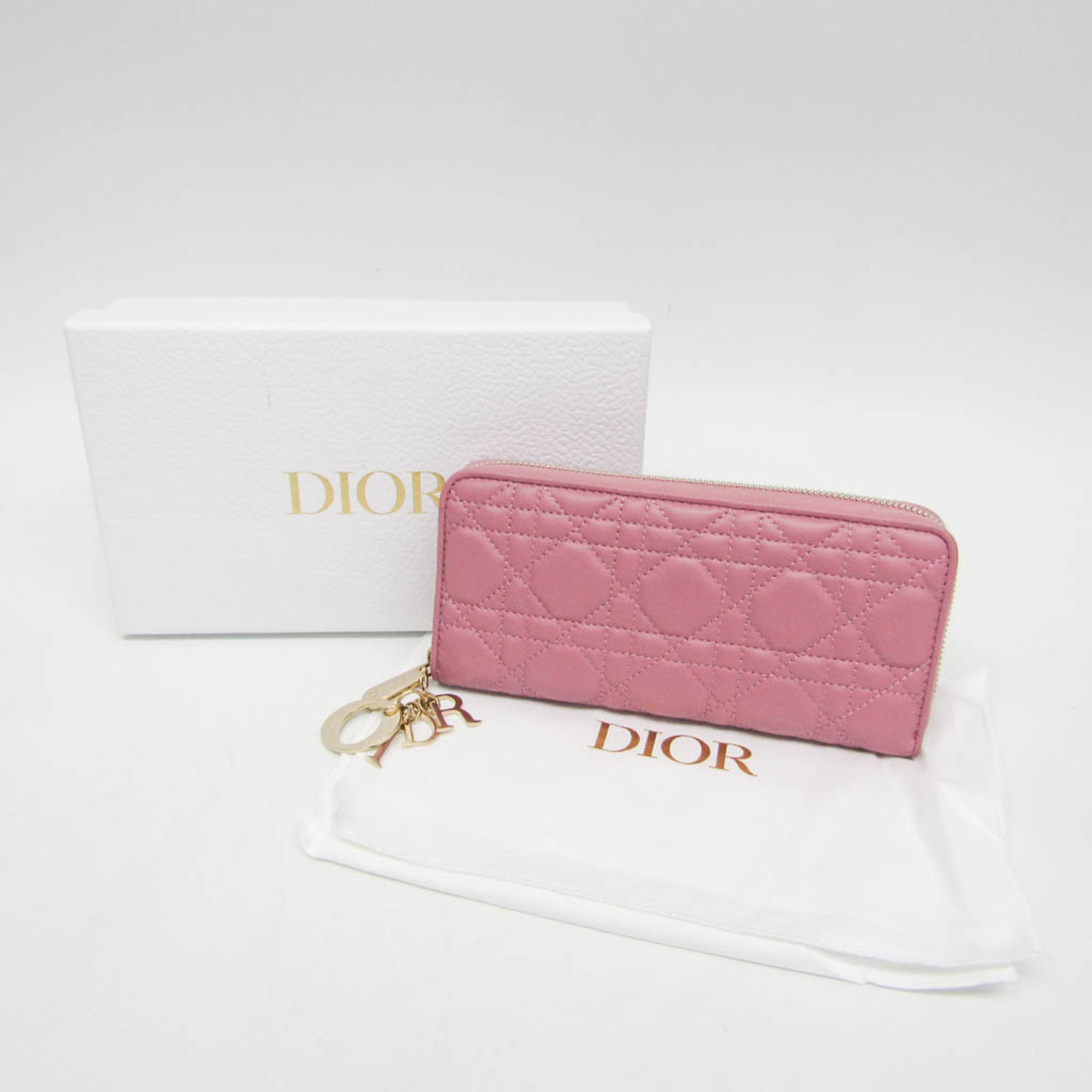 クリスチャン・ディオール(Christian Dior) LADY DIOR レディース  ラムレザー 長財布（二つ折り） ダスティピンク