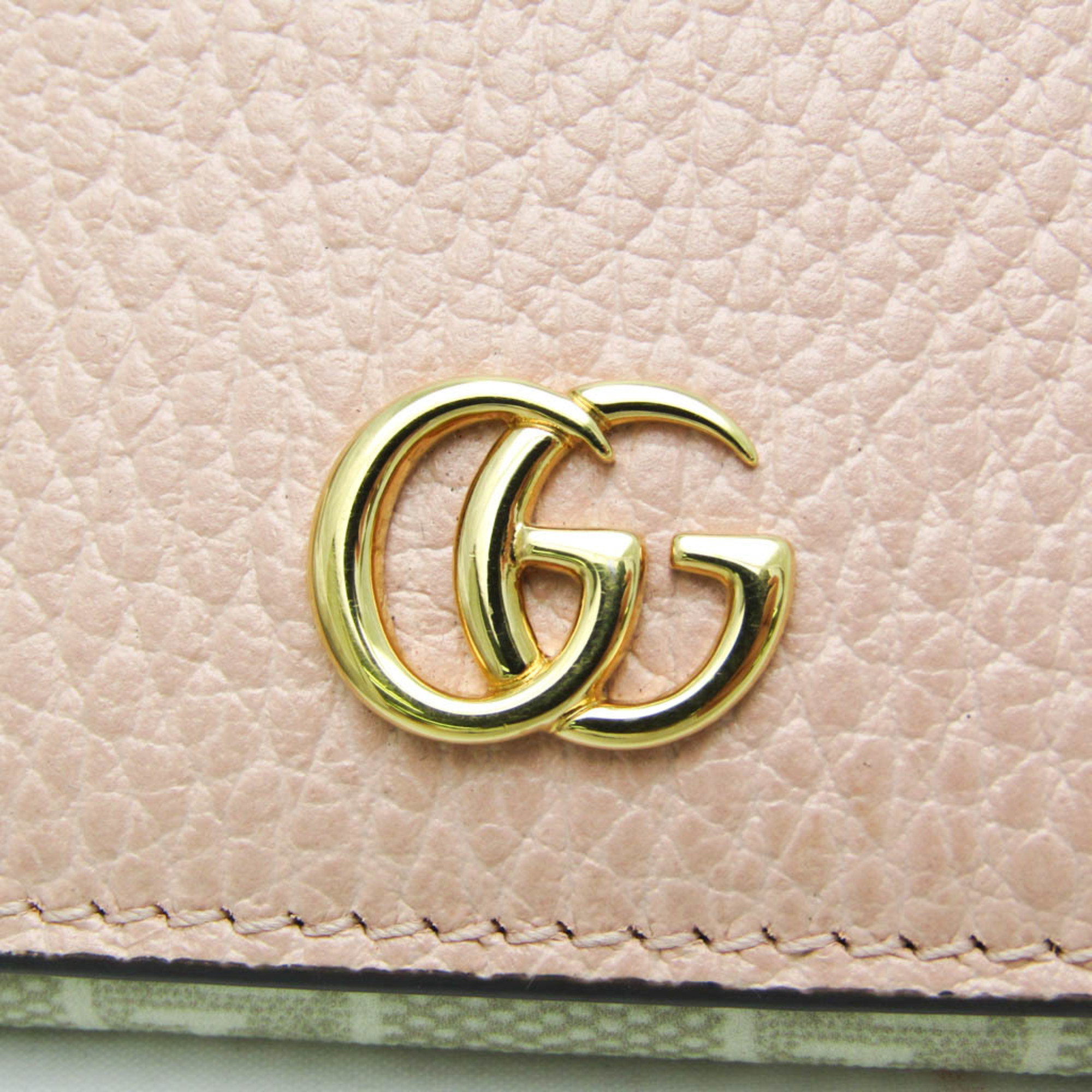 グッチ(Gucci) GGマーモント LIMITED EDITION 474748 レザー PVC カードケース ベージュ,ライトピンク