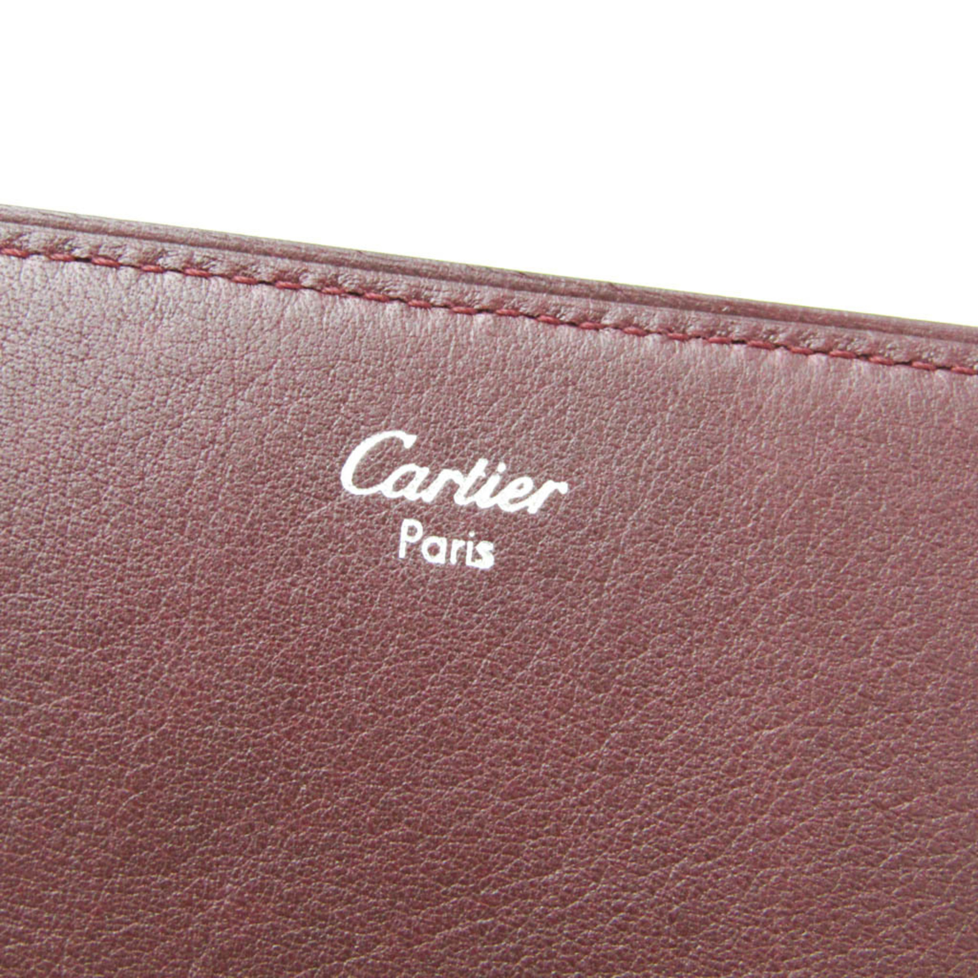 カルティエ(Cartier) カボション パスケース L3000580 レディース,メンズ  カーフスキン 札入れ（三つ折り） ボルドー