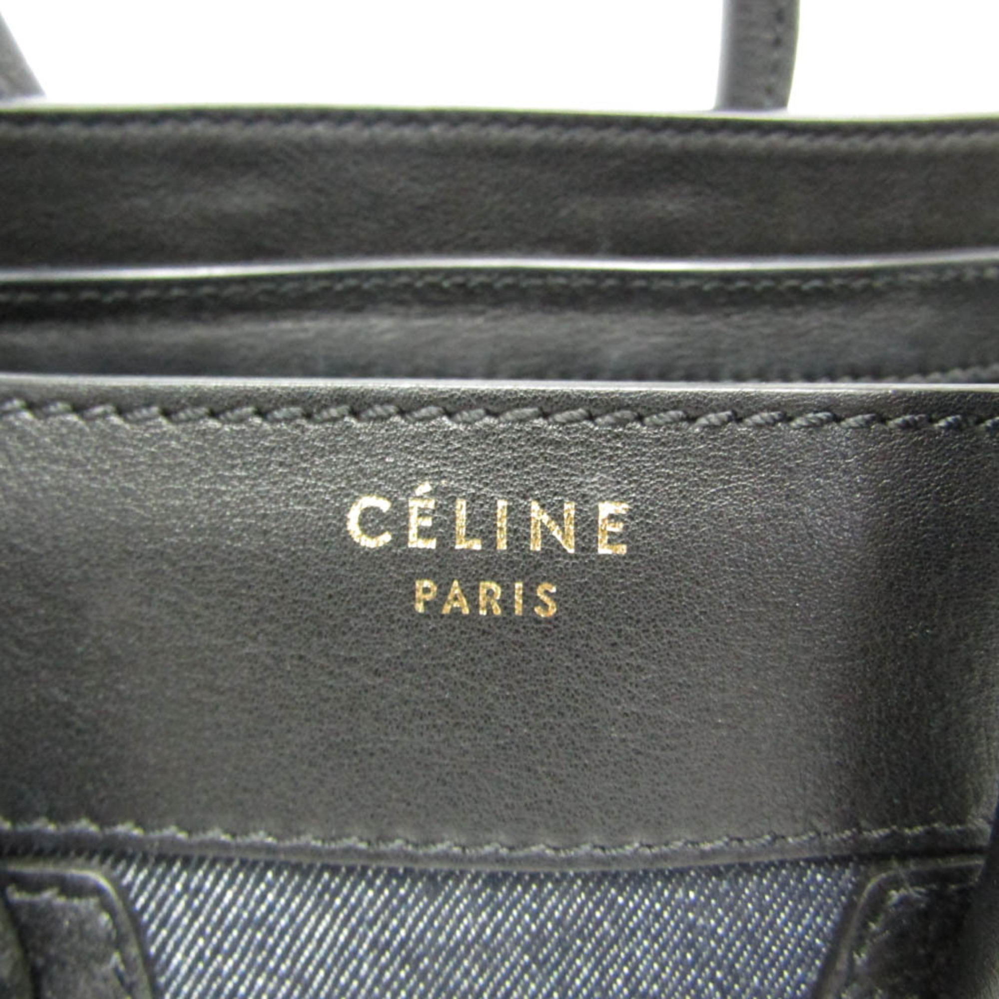 セリーヌ(Celine) ラゲージ マイクロショッパー167793 レディース レザー,デニム ハンドバッグ ブラック,ネイビー