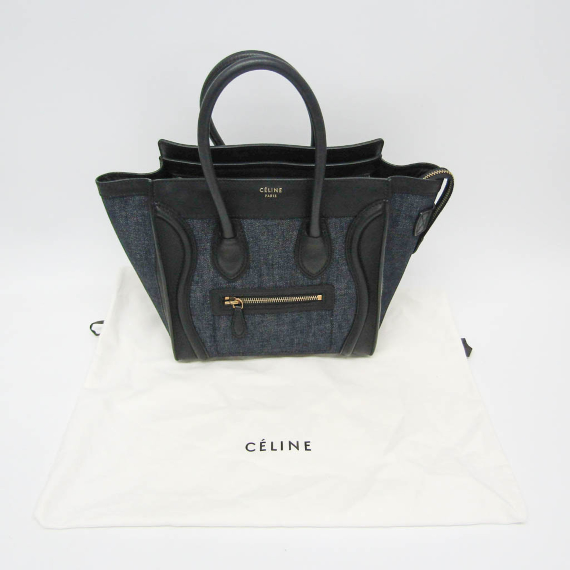 セリーヌ(Celine) ラゲージ マイクロショッパー167793 レディース レザー,デニム ハンドバッグ ブラック,ネイビー