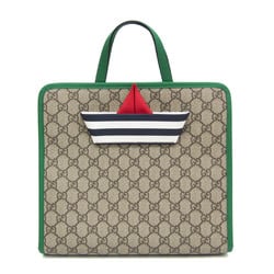 グッチ(Gucci) チルドレン ボート 船 605662 レディース レザー,GGスプリーム ハンドバッグ ベージュ,ダークブラウン,グリーン