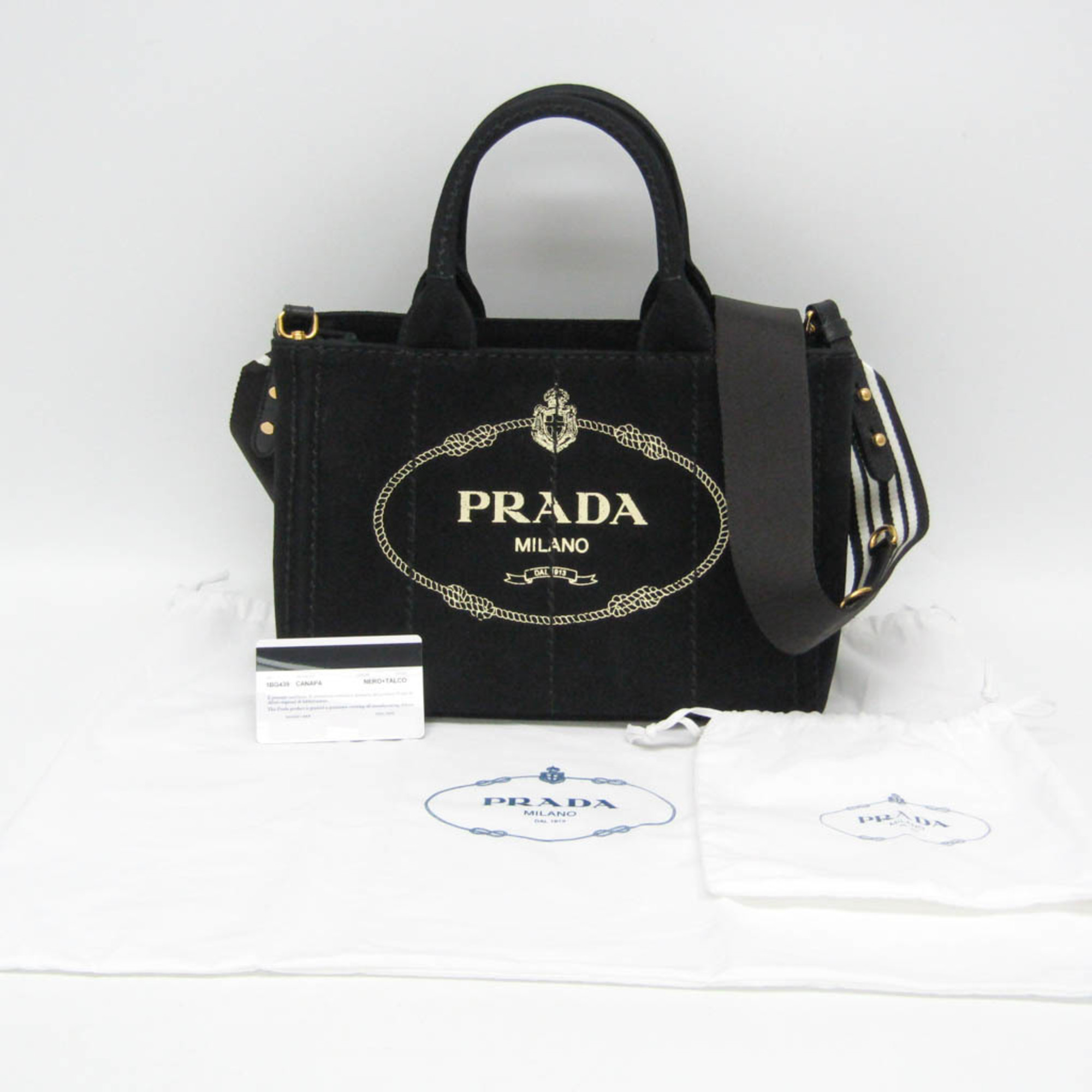 プラダ(Prada) カナパ 1BG439 レディース キャンバス ショルダーバッグ,トートバッグ ブラック