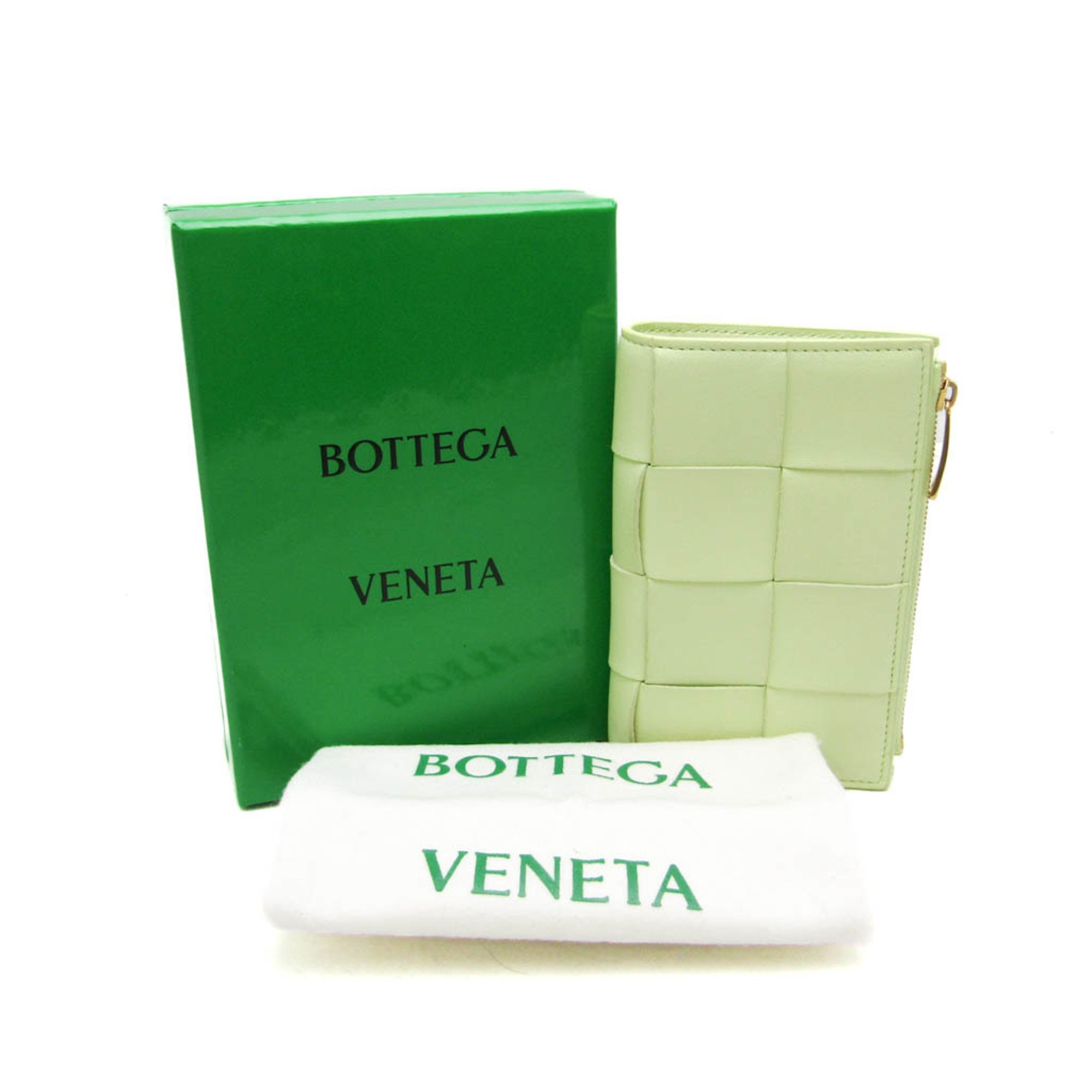 ボッテガ・ヴェネタ(Bottega Veneta) CASSETTE ミディアム マキシイントレチャート 750262 レディース  ラムスキン 中財布（二つ折り） ライムイエロー