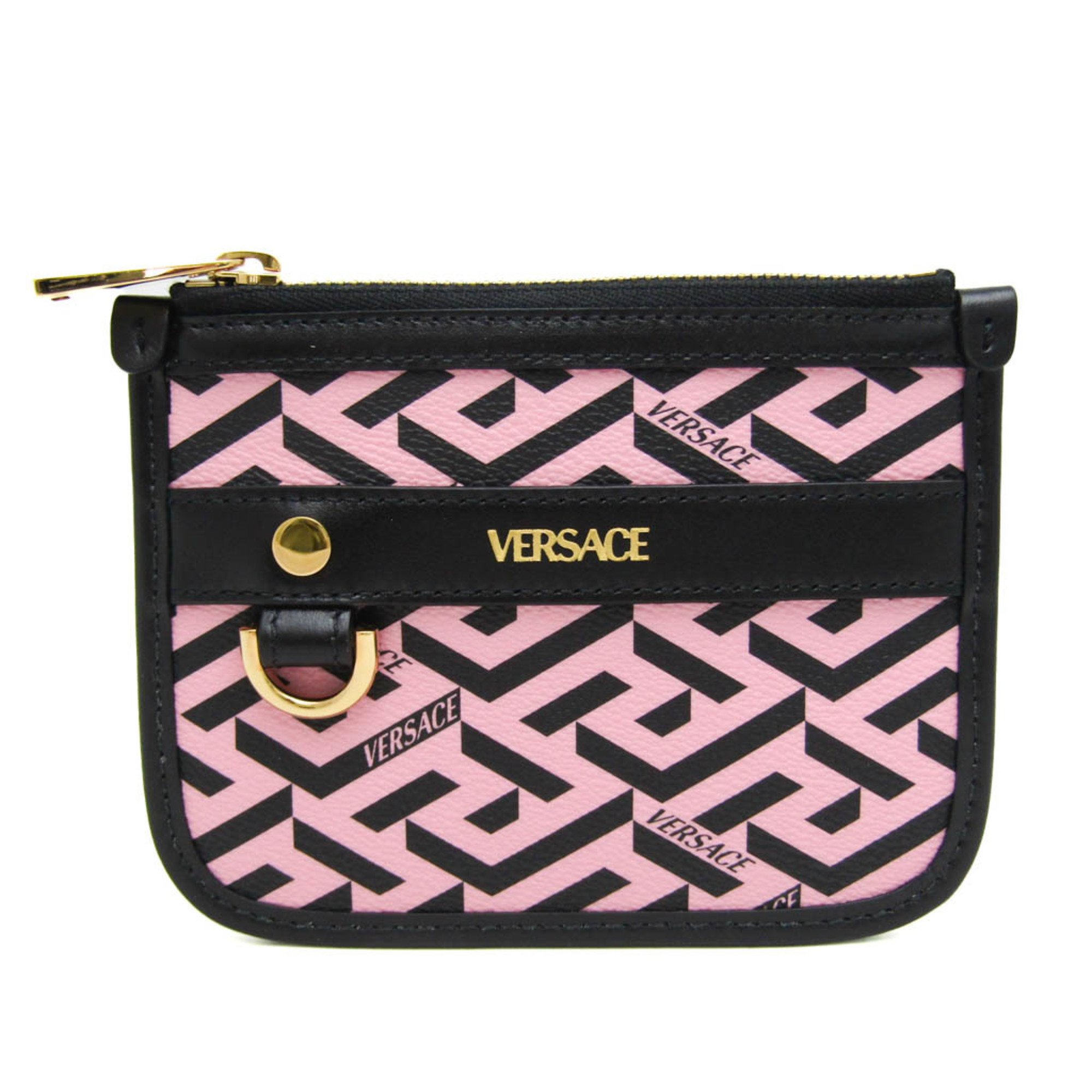 ヴェルサーチェ(Versace) ラ グレカ レディース レザー,PVC ポーチ ブラック,ピンク