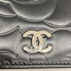 シャネル(Chanel) シャネル 長財布 カメリア ラムスキン ブラック   レディース