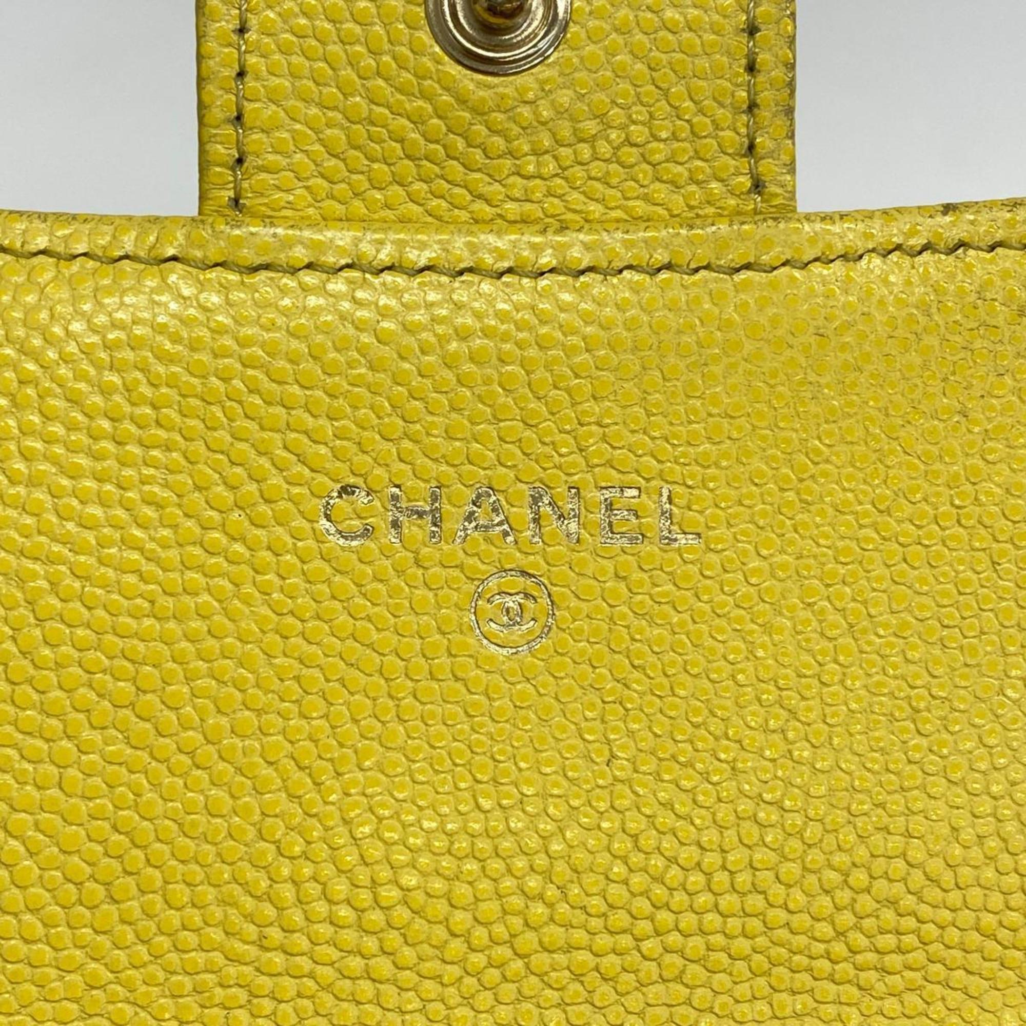 シャネル(Chanel) シャネル 長財布 マトラッセ キャビアスキン イエロー シャンパン  レディース