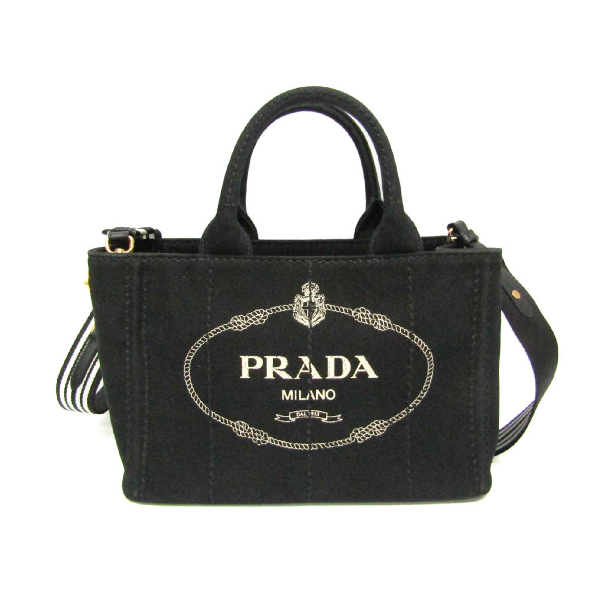 プラダ(Prada) カナパ 1BG439 レディース デニム ハンドバッグ,ショルダーバッグ Nero(ネロ),Talco(タルコ)