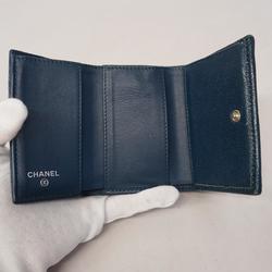 シャネル(Chanel) シャネル 三つ折り財布 ボーイシャネル キャビアスキン ブルー   レディース