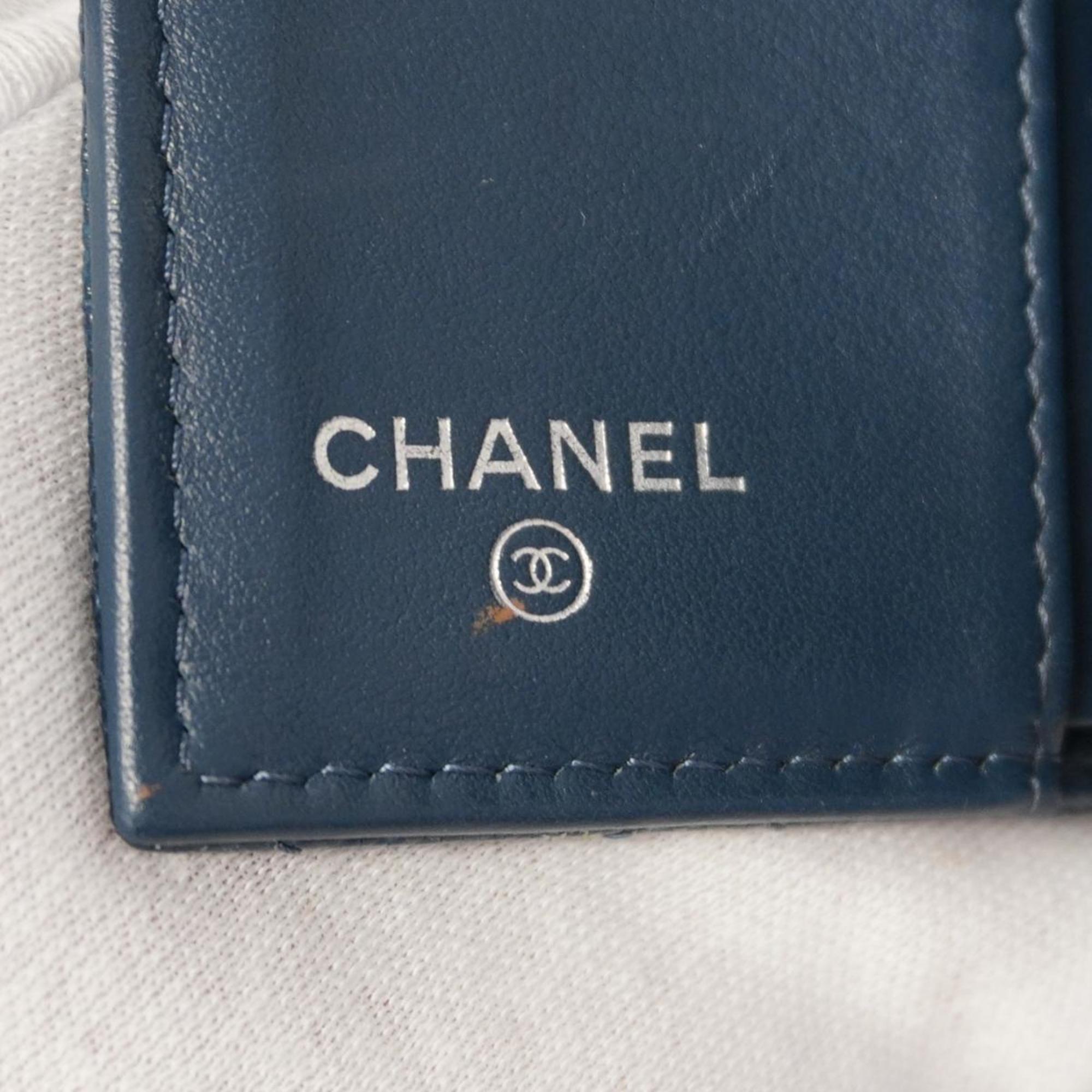 シャネル(Chanel) シャネル 三つ折り財布 ボーイシャネル キャビアスキン ブルー   レディース