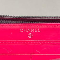 シャネル(Chanel) シャネル 長財布 カンボン ラムスキン パテントレザー ブラック ピンク   レディース