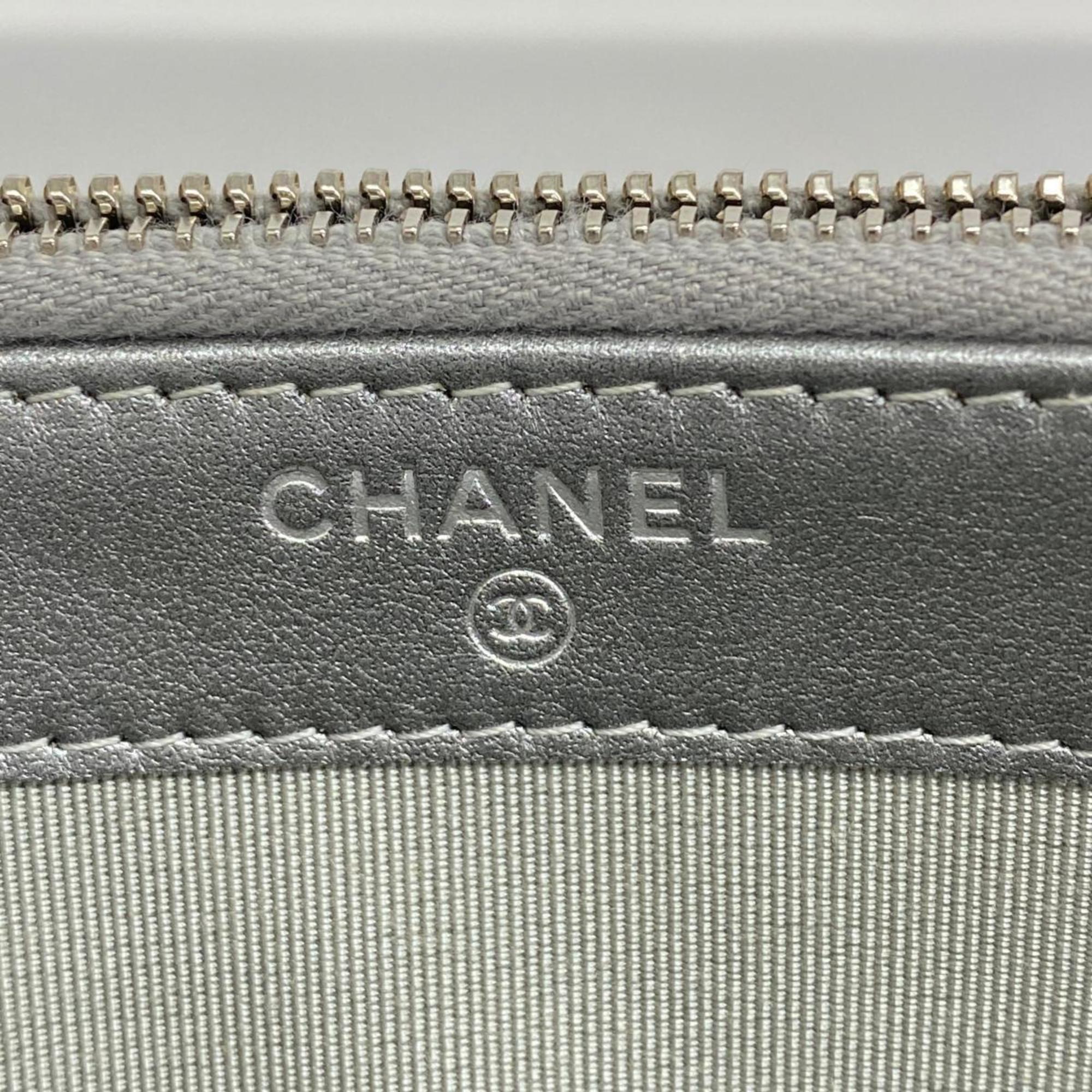 シャネル(Chanel) シャネル ショルダーウォレット Vステッチ チェーンショルダー コーティングレザー グレー   レディース