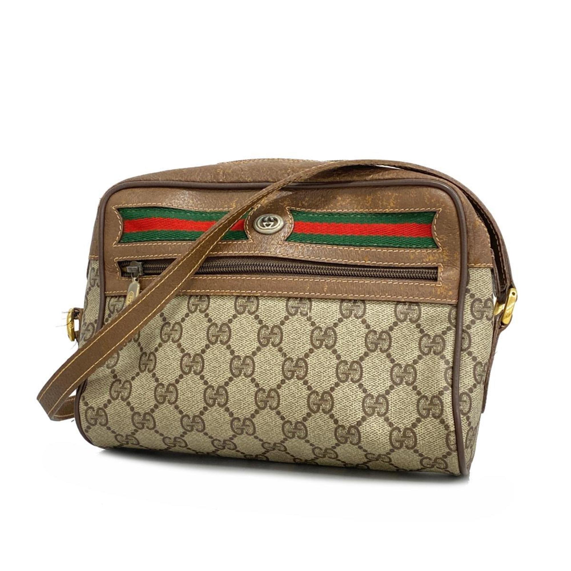 グッチ(Gucci) グッチ ショルダーバッグ GGスプリーム シェリーライン 56 02 087  レザー ブラウン ベージュ   レディース