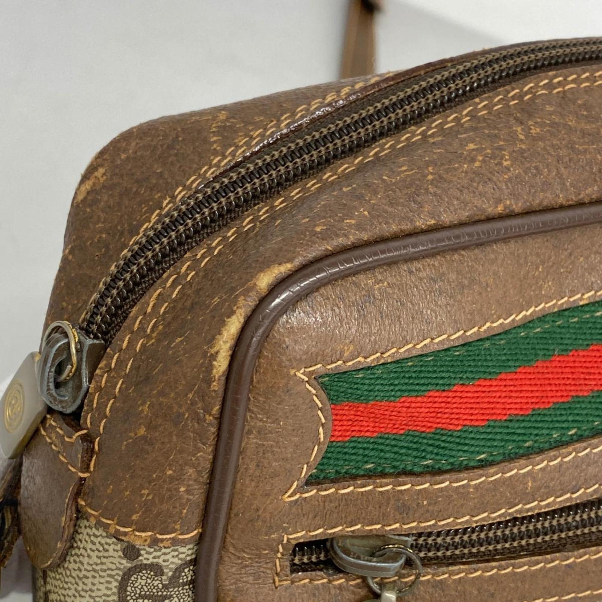 グッチ(Gucci) グッチ ショルダーバッグ GGスプリーム シェリーライン 56 02 087  レザー ブラウン ベージュ   レディース