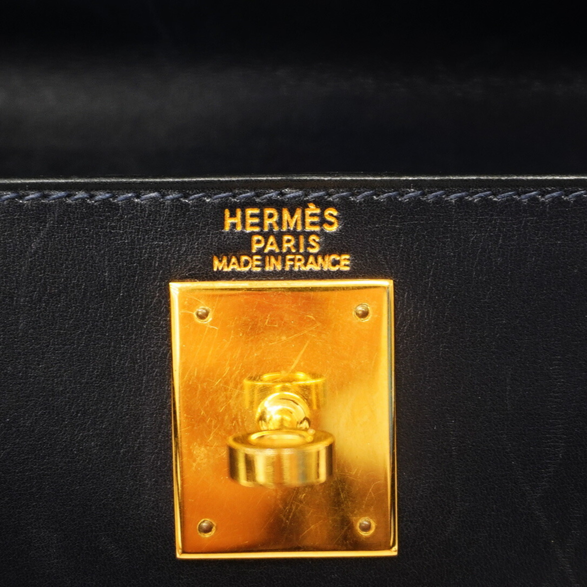 エルメス(Hermes) エルメス ハンドバッグ ケリー28 □B刻印 ボックスカーフ ブルーインディゴ   レディース