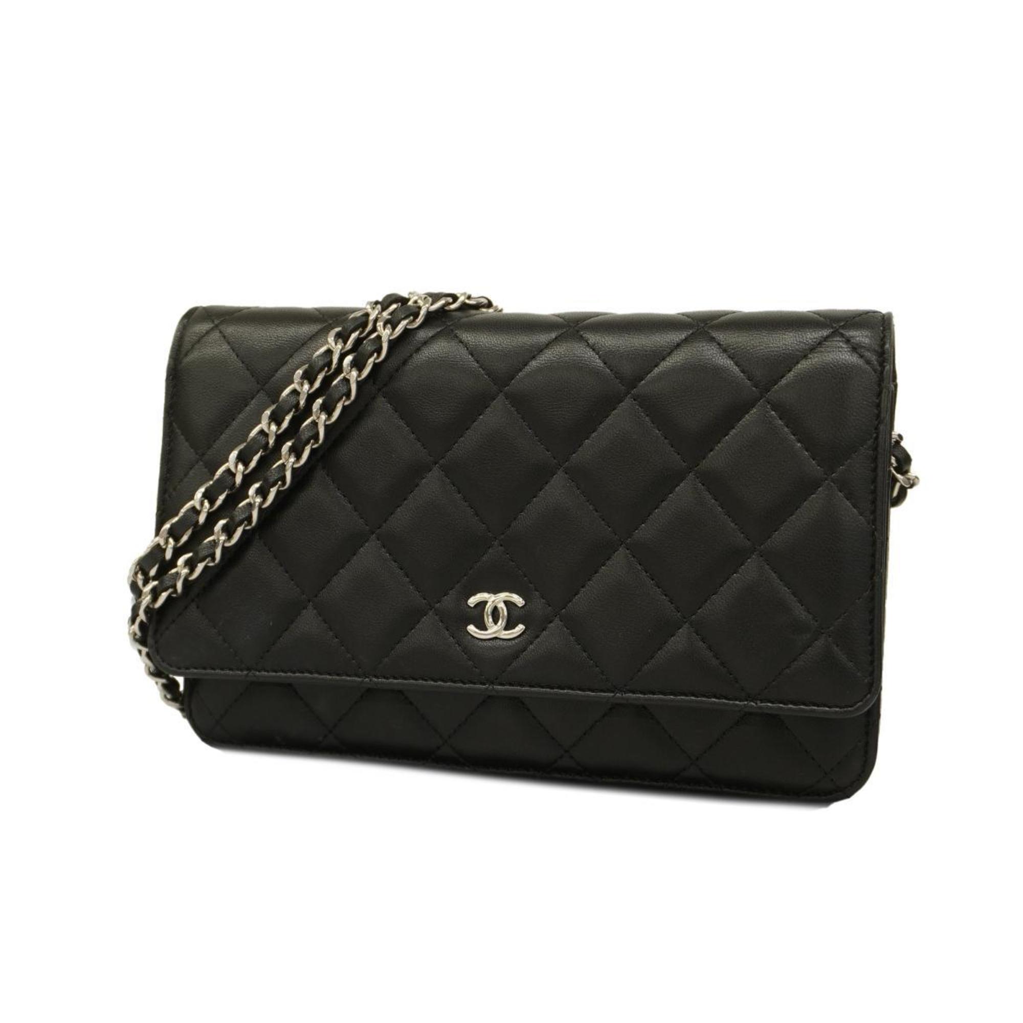 シャネル(Chanel) シャネル ショルダーウォレット マトラッセ チェーンショルダー ラムスキン ブラック   レディース