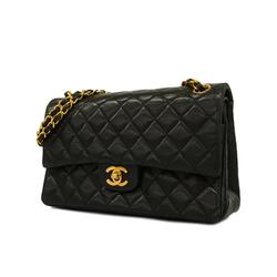 シャネル(Chanel) シャネル ショルダーバッグ マトラッセ Wフラップ Wチェーン ラムスキン ブラック   レディース