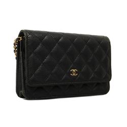 シャネル(Chanel) シャネル ショルダーウォレット マトラッセ チェーンショルダー キャビアスキン ブラック シャンパン  レディース