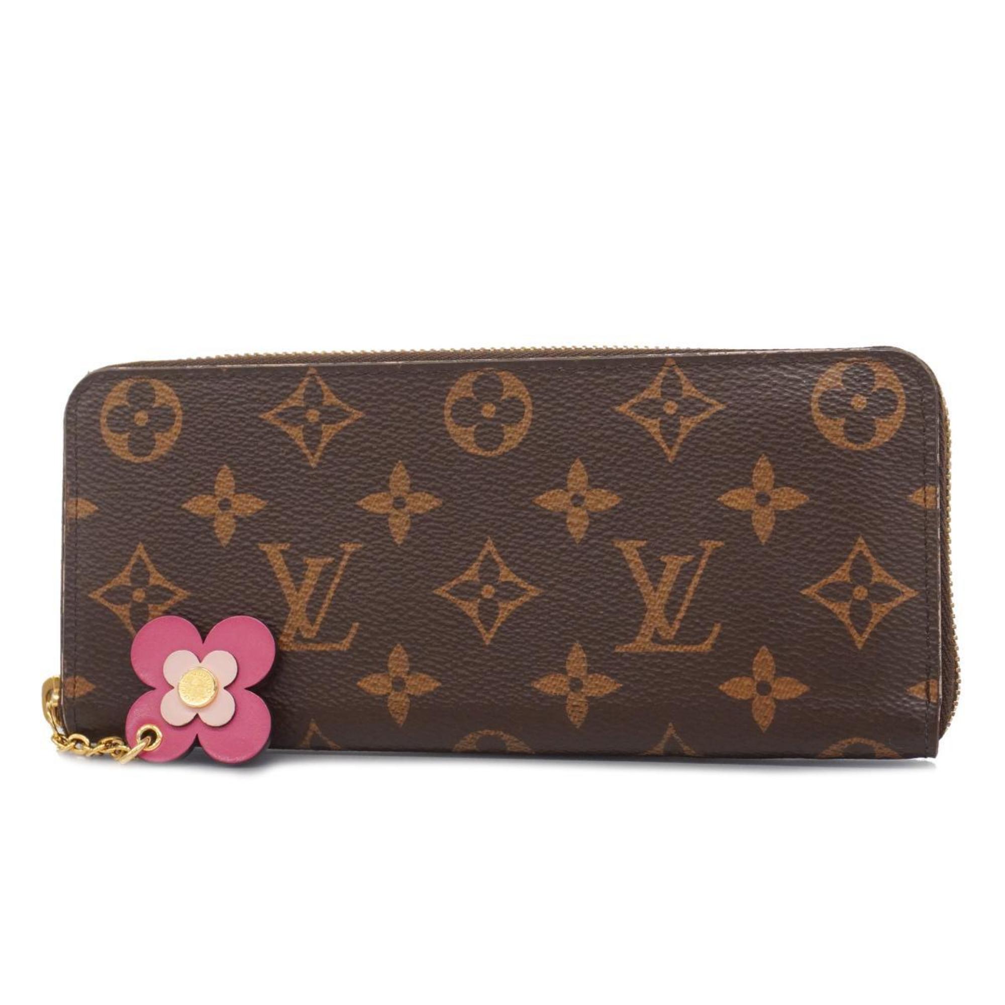 ルイ・ヴィトン(Louis Vuitton) ルイ・ヴィトン 長財布 モノグラム フラワーチャーム ポルトフォイユクレマンス M68314 ブラウン ホットピンクレディース